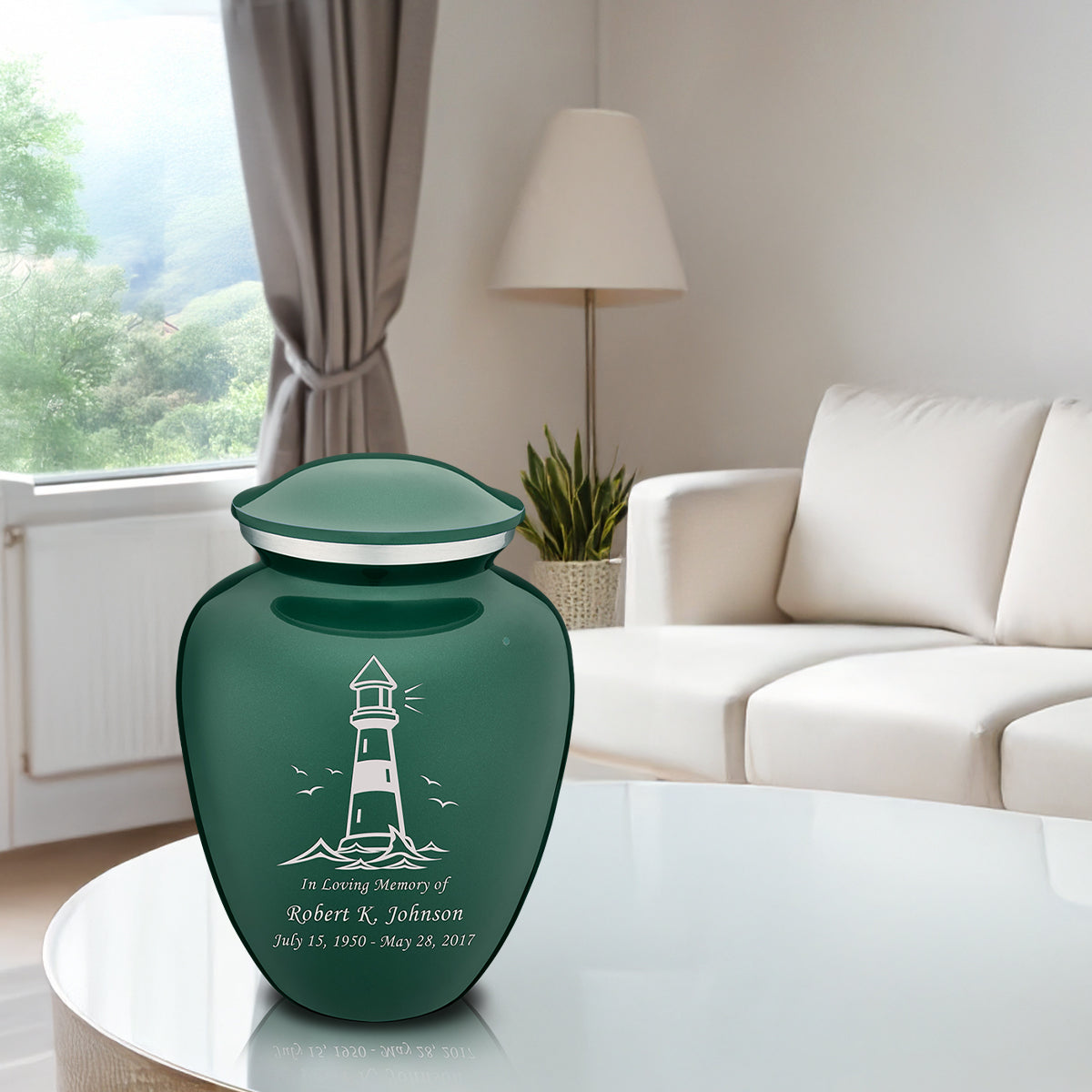 Adult Embrace Green Lighthouse Cremation Urn