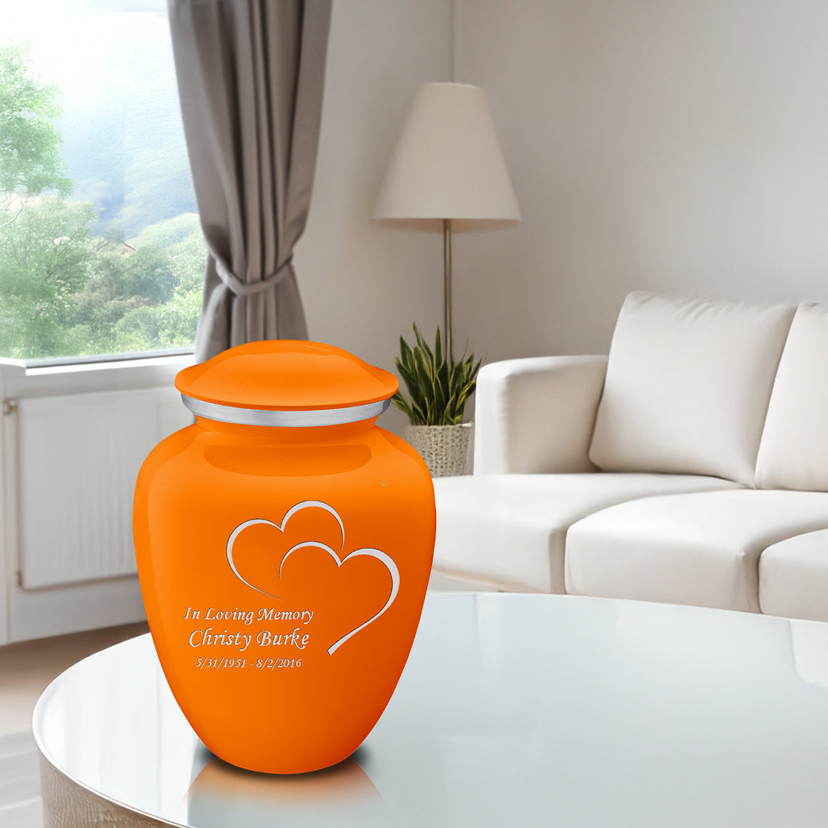 Adult Embrace Burnt Orange Hearts Cremation Urn