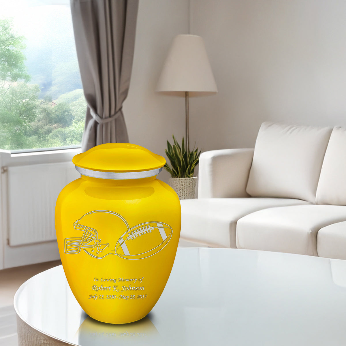 Adult Embrace Yellow Football Cremation Urn