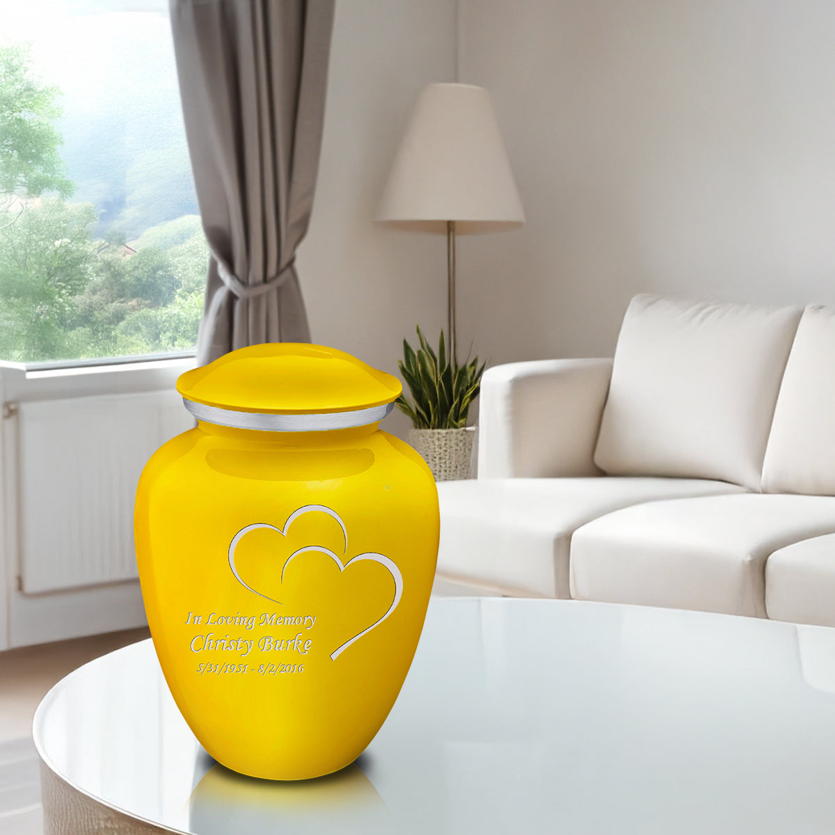 Adult Embrace Yellow Hearts Cremation Urn