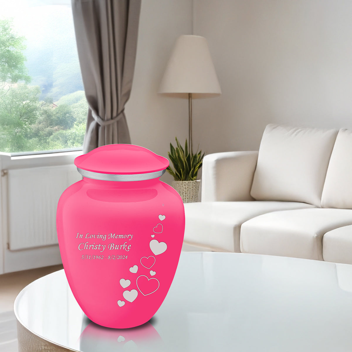 Adult Embrace Bright Pink Floating Heart Cremation Urn
