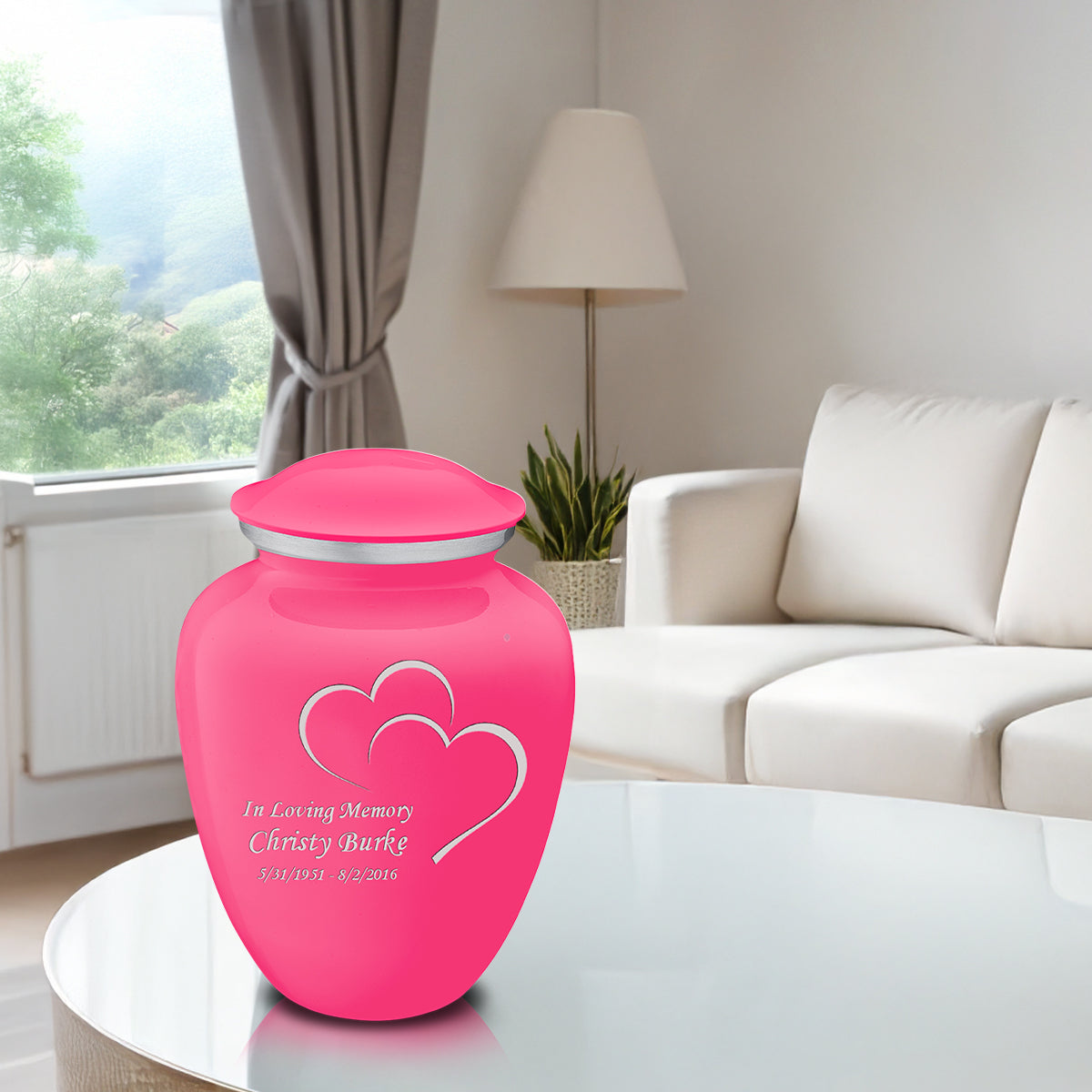 Adult Embrace Bright Pink Hearts Cremation Urn