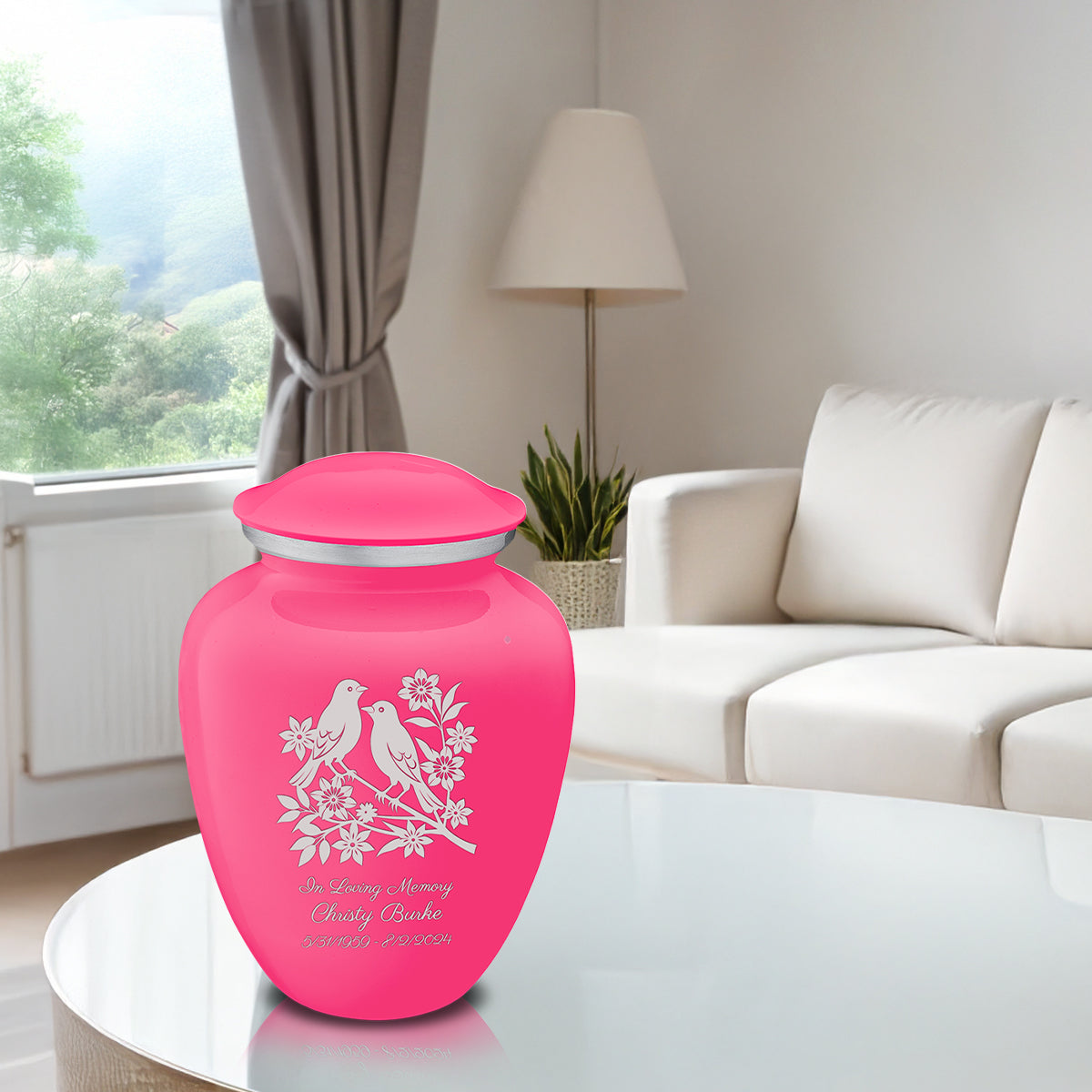 Adult Embrace Bright Pink Songbirds Cremation Urn