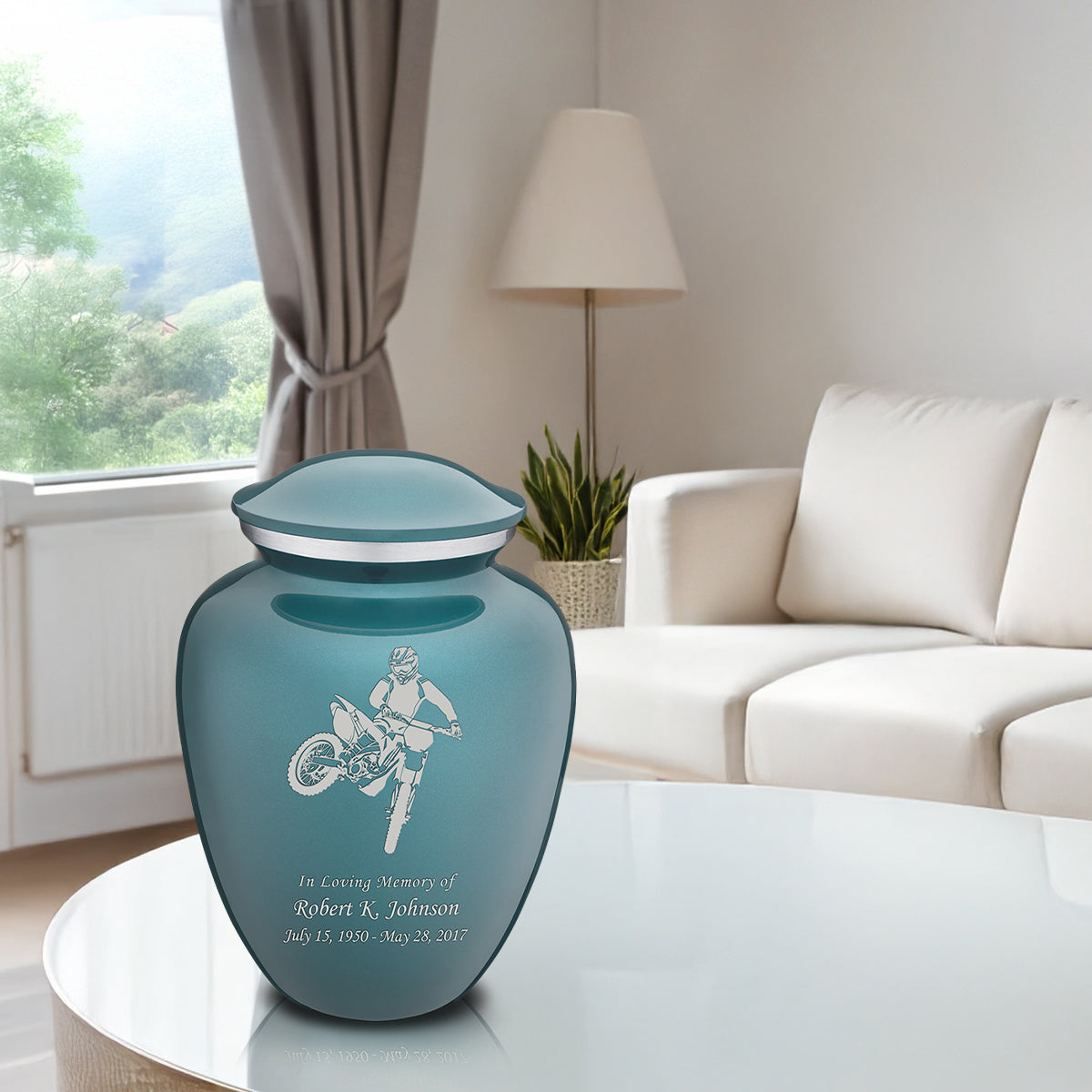 Adult Embrace Teal Dirt Bike Cremation Urn