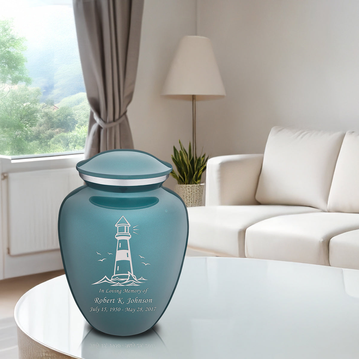 Adult Embrace Teal Lighthouse Cremation Urn