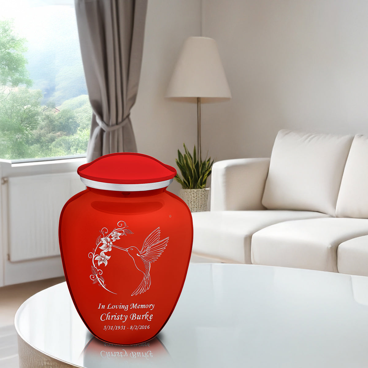 Adult Embrace Bright Red Hummingbird Cremation Urn