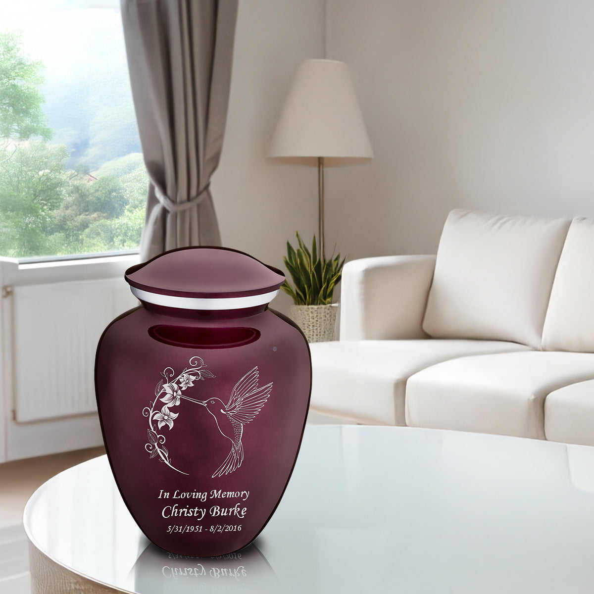 Adult Embrace Cherry Purple Hummingbird Cremation Urn