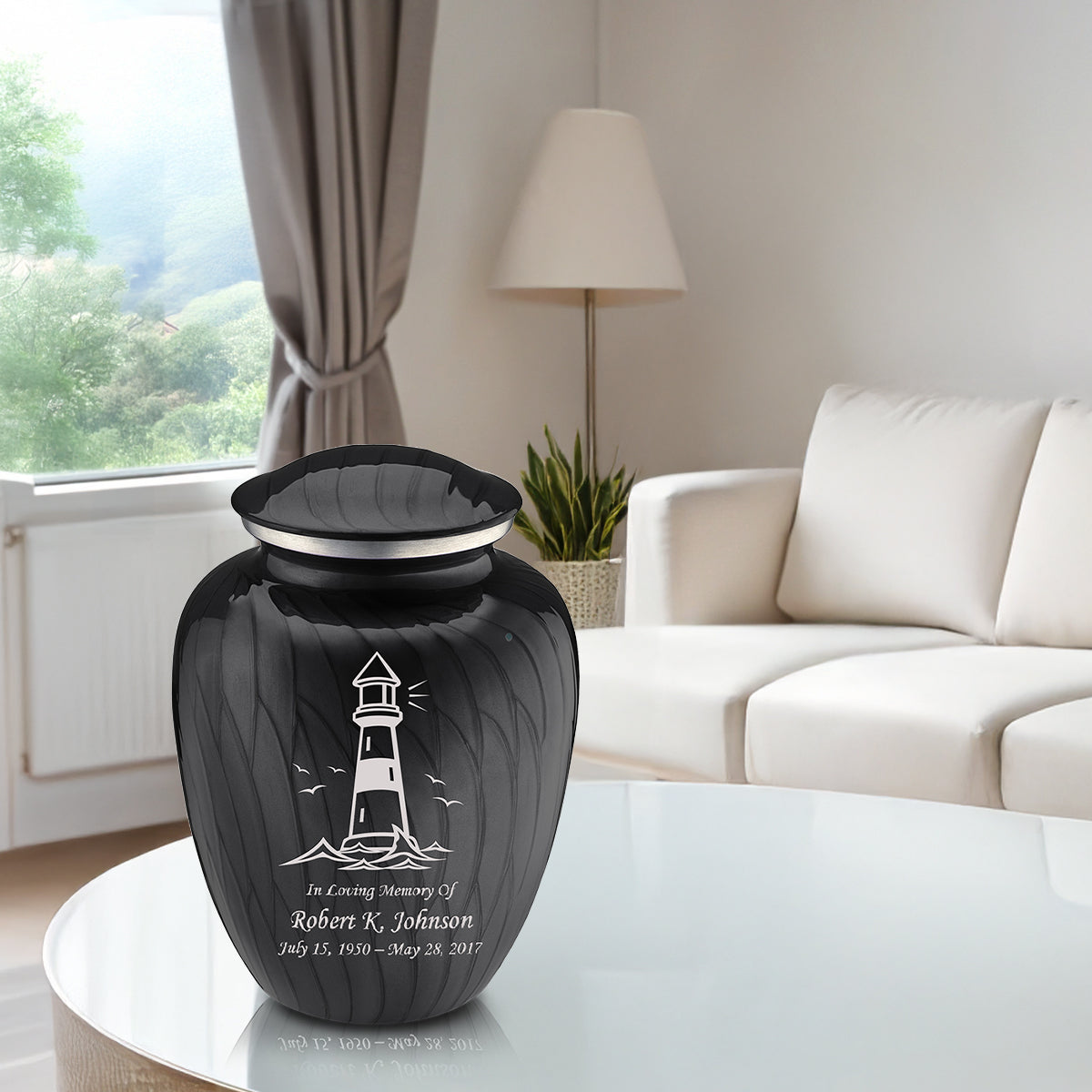 Adult Embrace Pearl Black Lighthouse Cremation Urn