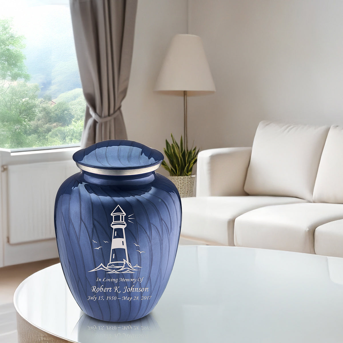 Adult Embrace Pearl Cobalt Blue Lighthouse Cremation Urn