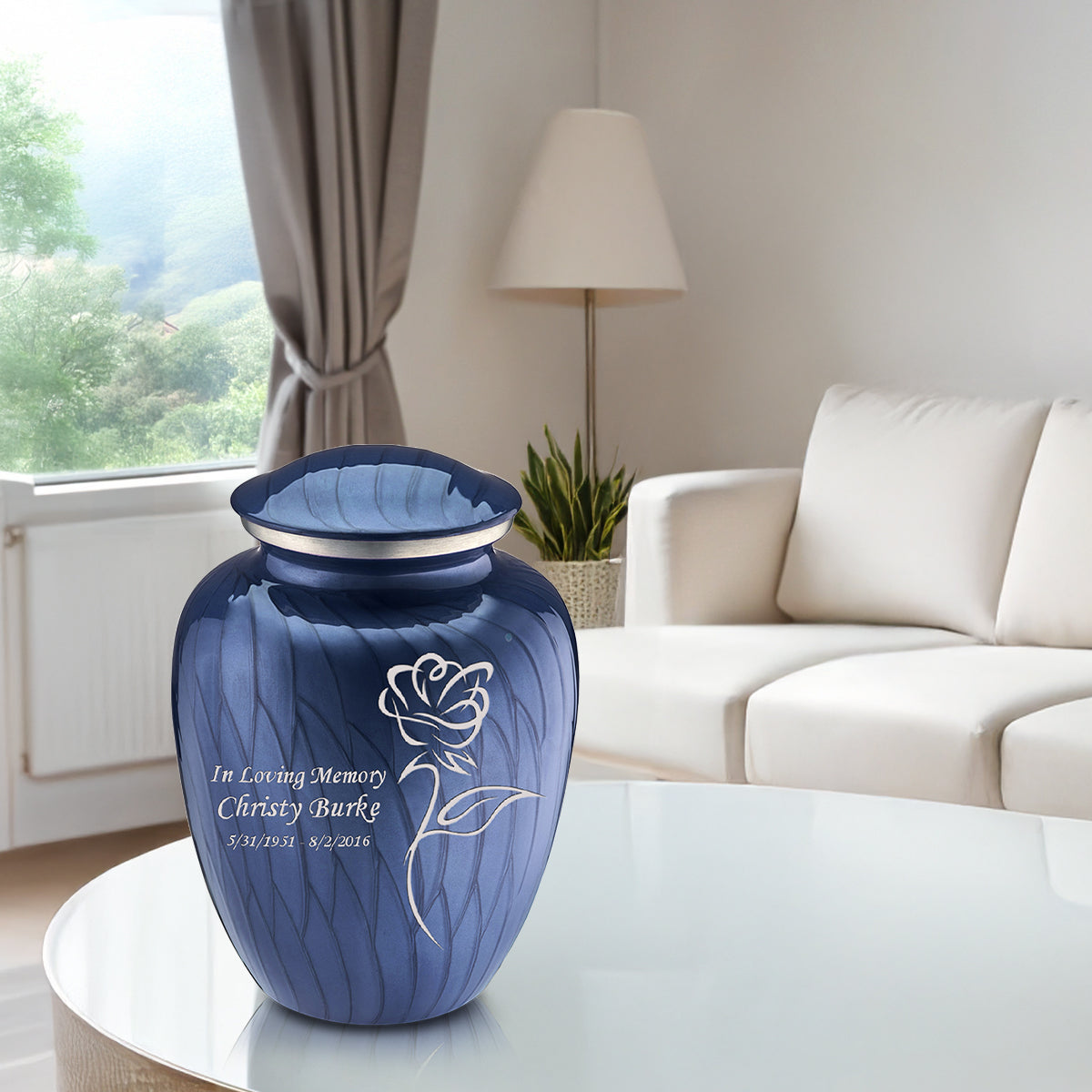 Adult Embrace Pearl Cobalt Blue Rose Cremation Urn
