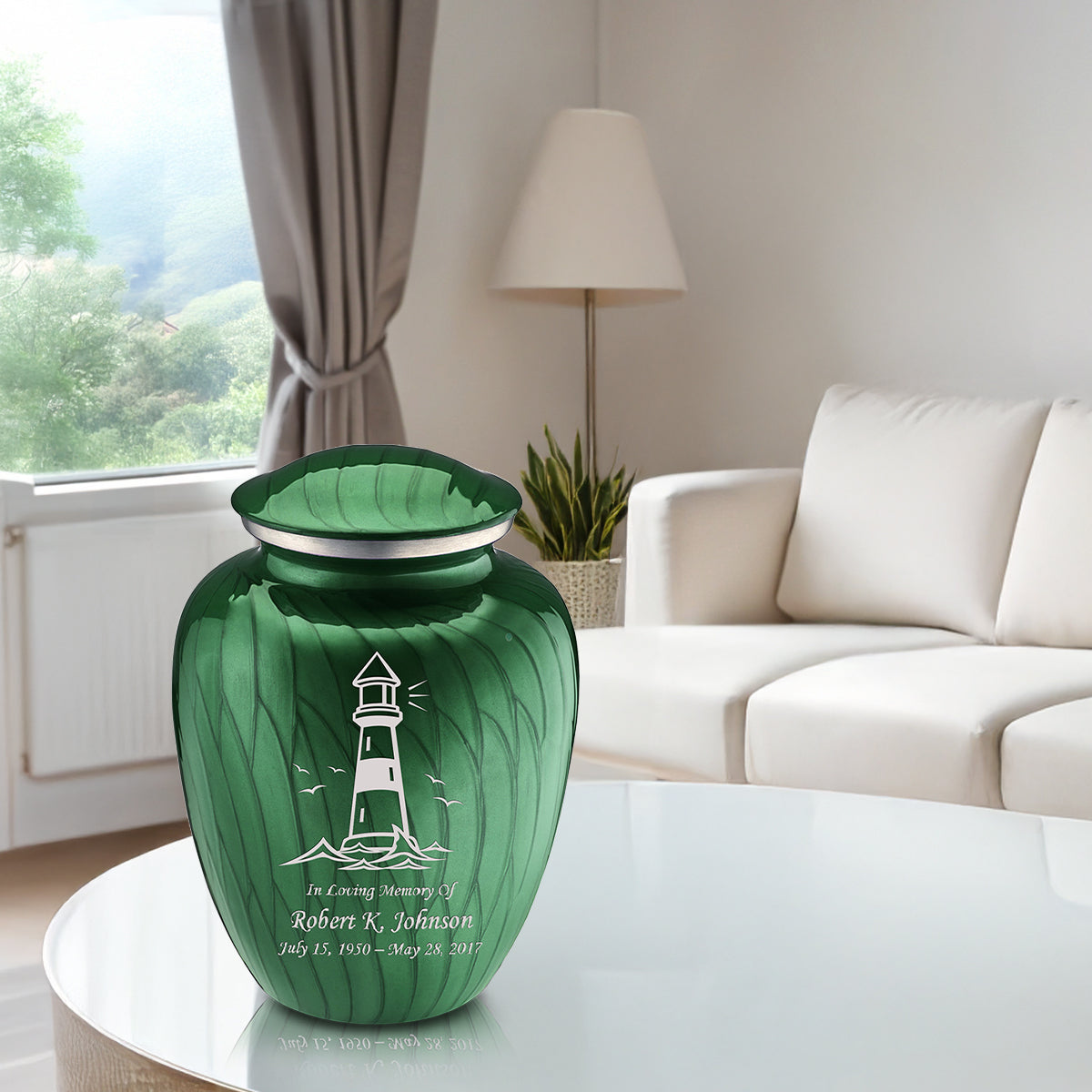 Adult Embrace Pearl Green Lighthouse Cremation Urn