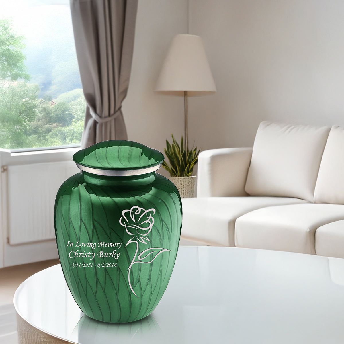 Adult Embrace Pearl Green Rose Cremation Urn