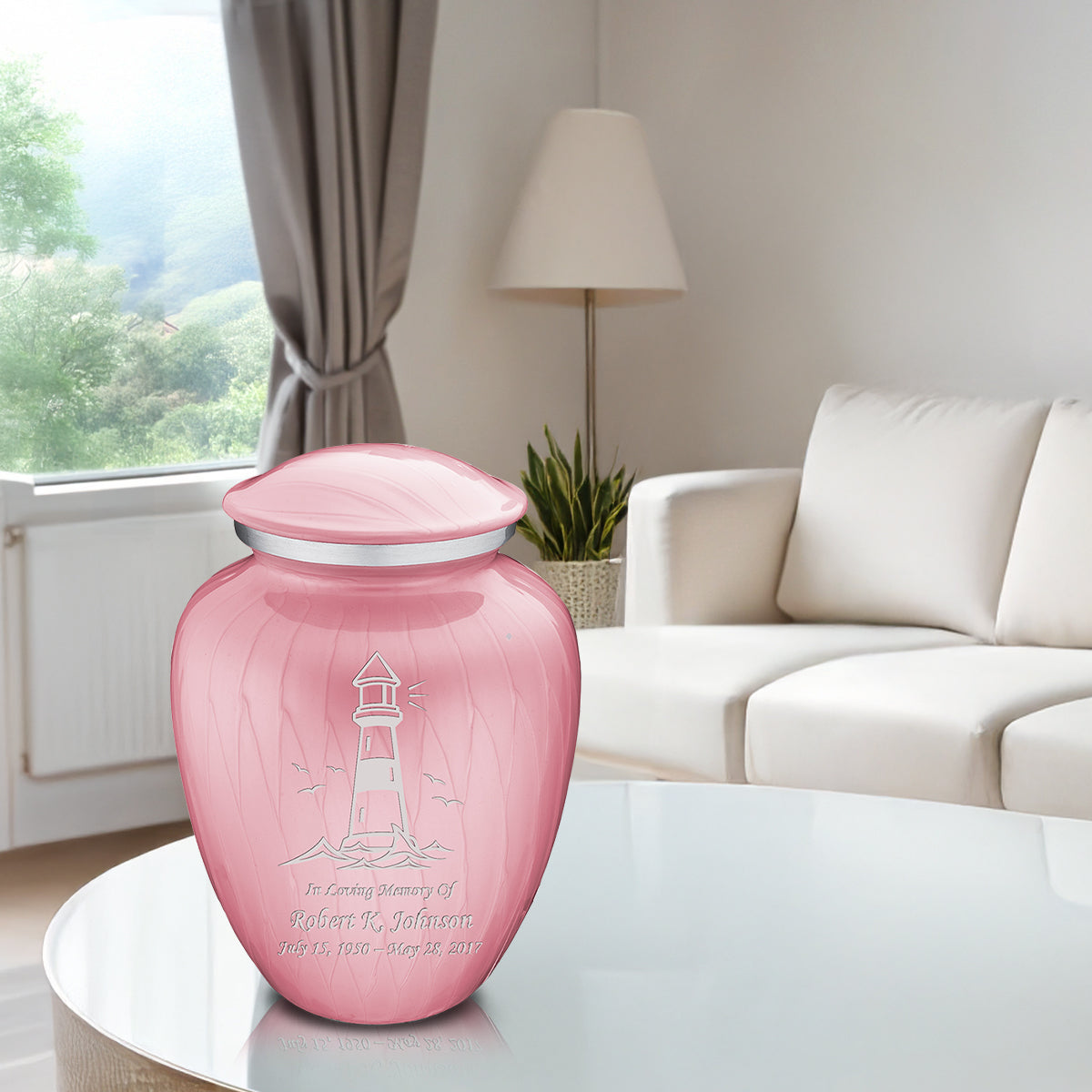 Adult Embrace Pearl Light Pink Lighthouse Cremation Urn
