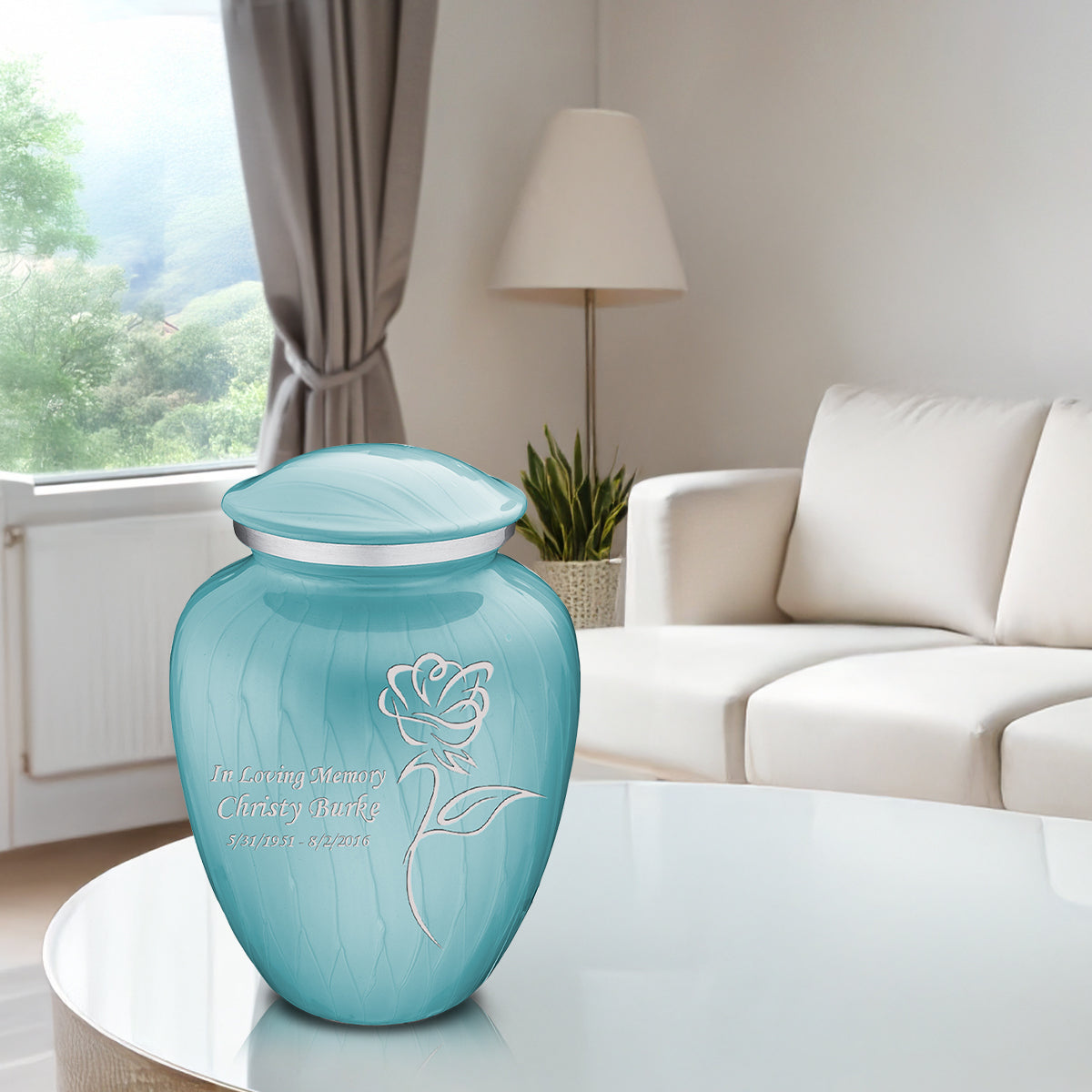 Adult Embrace Pearl Light Blue Rose Cremation Urn