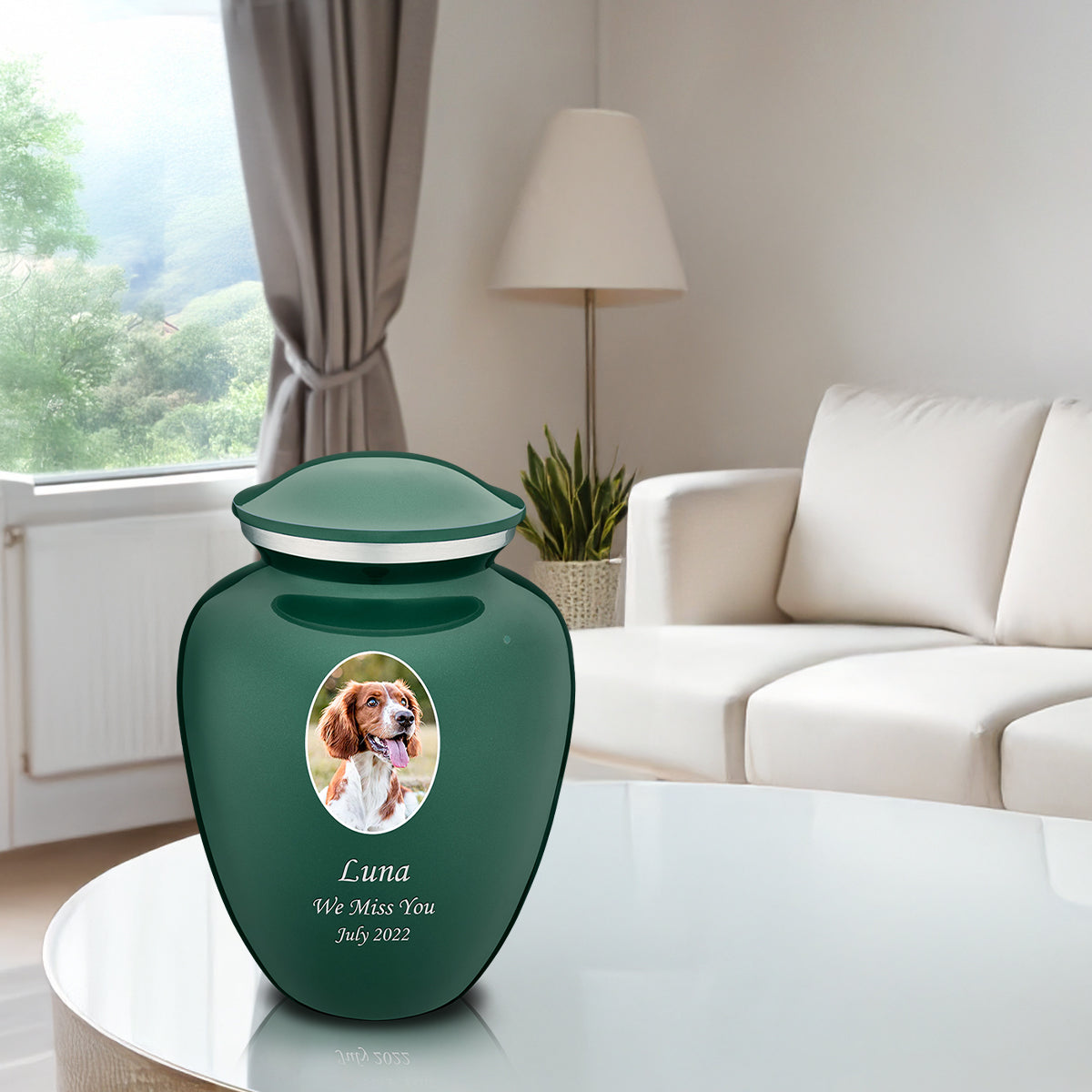 Adult Pet Embrace Green Portrait Cremation Urn