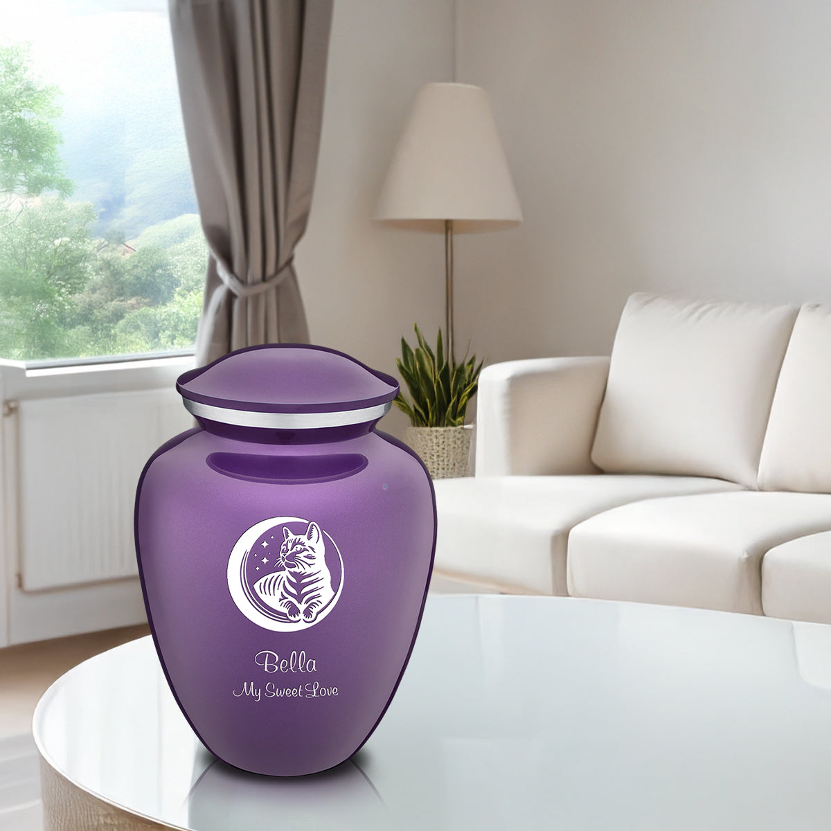 Large Embrace Purple  Pet Cute Cat Cremation Urn