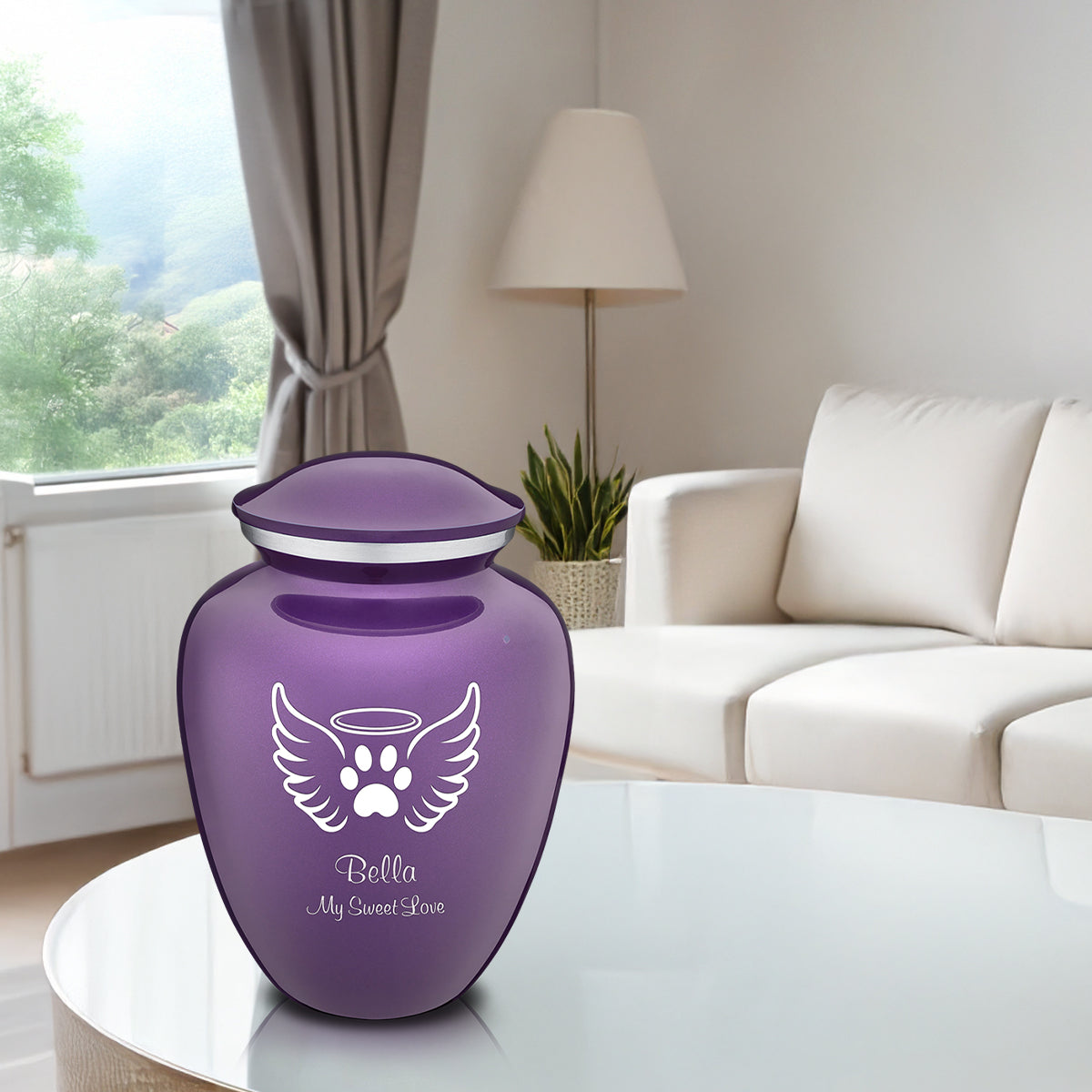 Large Embrace Purple Pet Angel Wings Cremation Urn