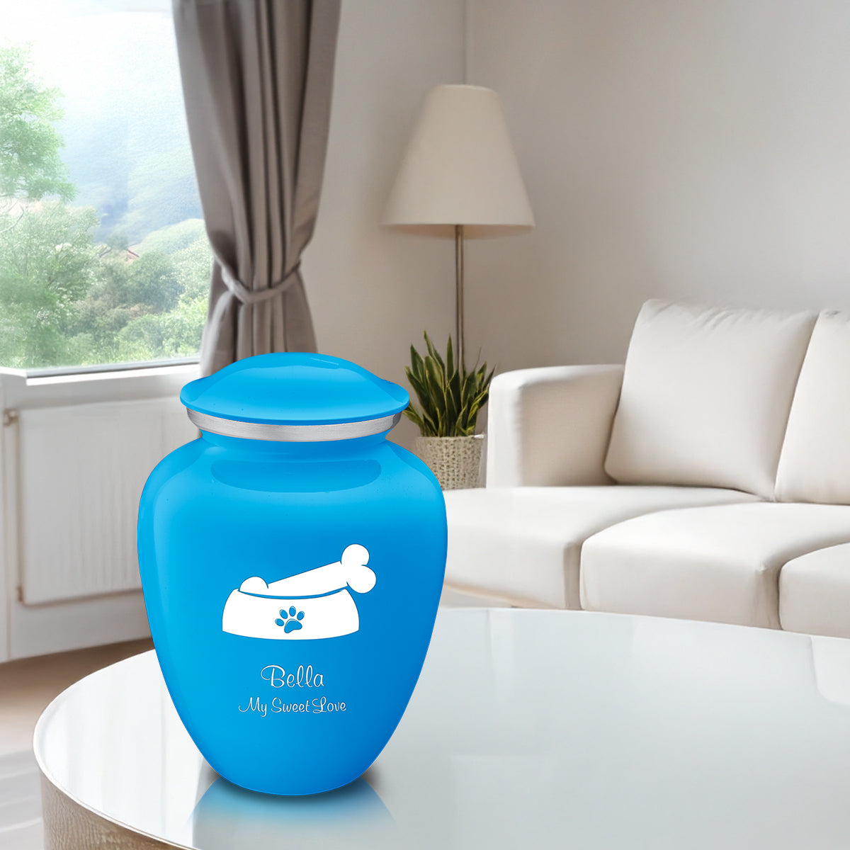 Large Embrace Racing Blue Pet Dog Bone Cremation Urn