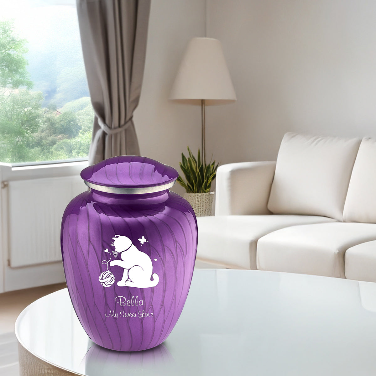 Large Embrace Pearl Purple Pet Fun Cat Cremation Urn
