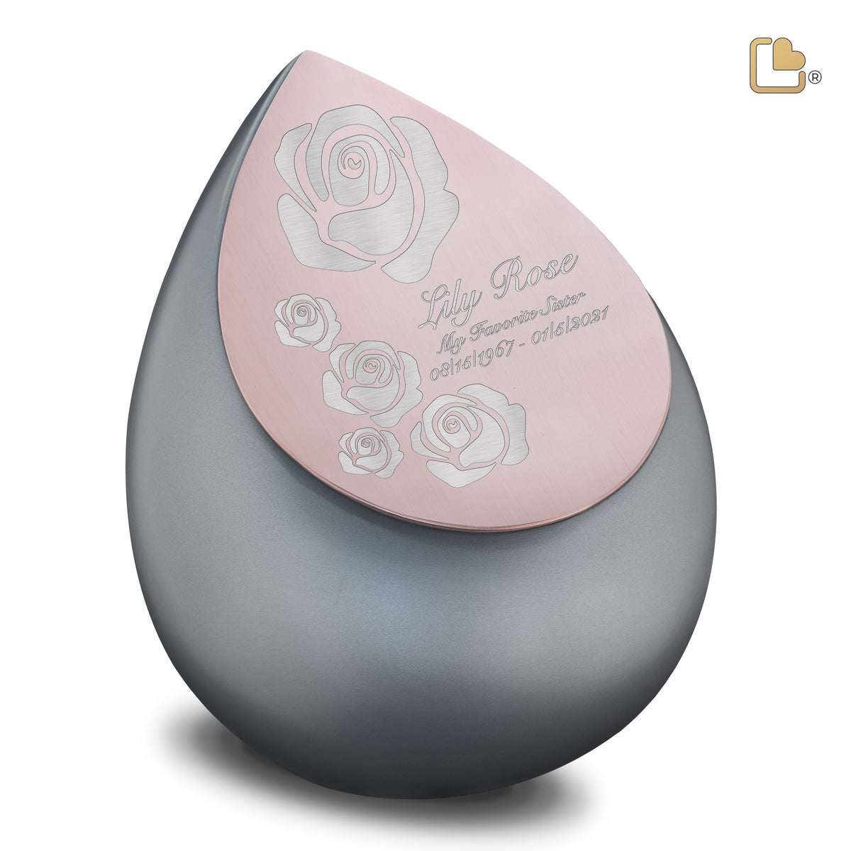 Drop Standard Adult Urn French Grey &amp; Brushed Rose Gold