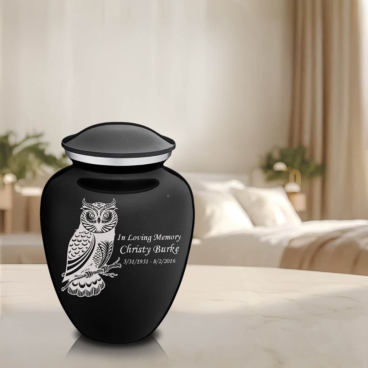 Adult Embrace Black Owl Cremation Urn