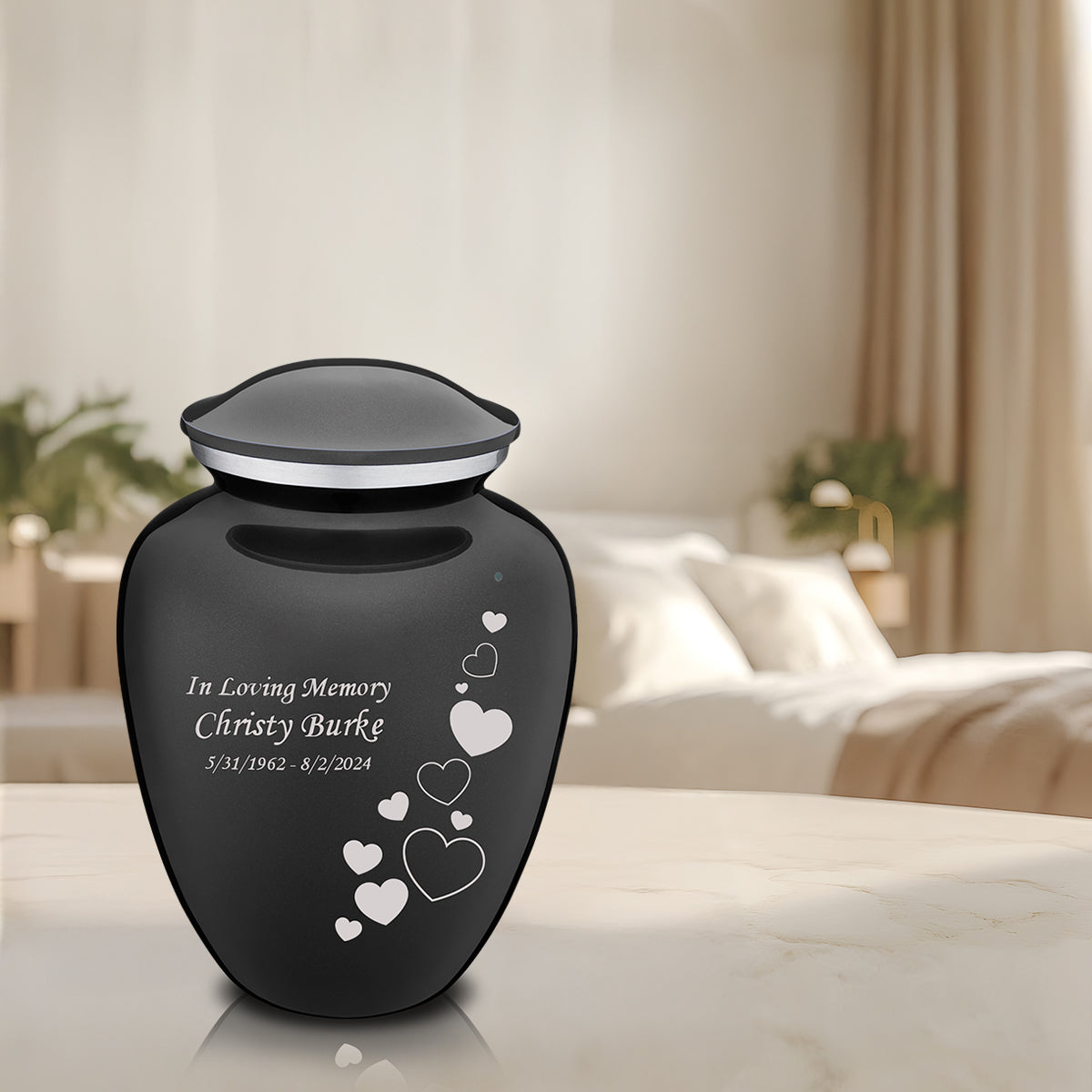 Adult Embrace Charcoal Floating Heart Cremation Urn