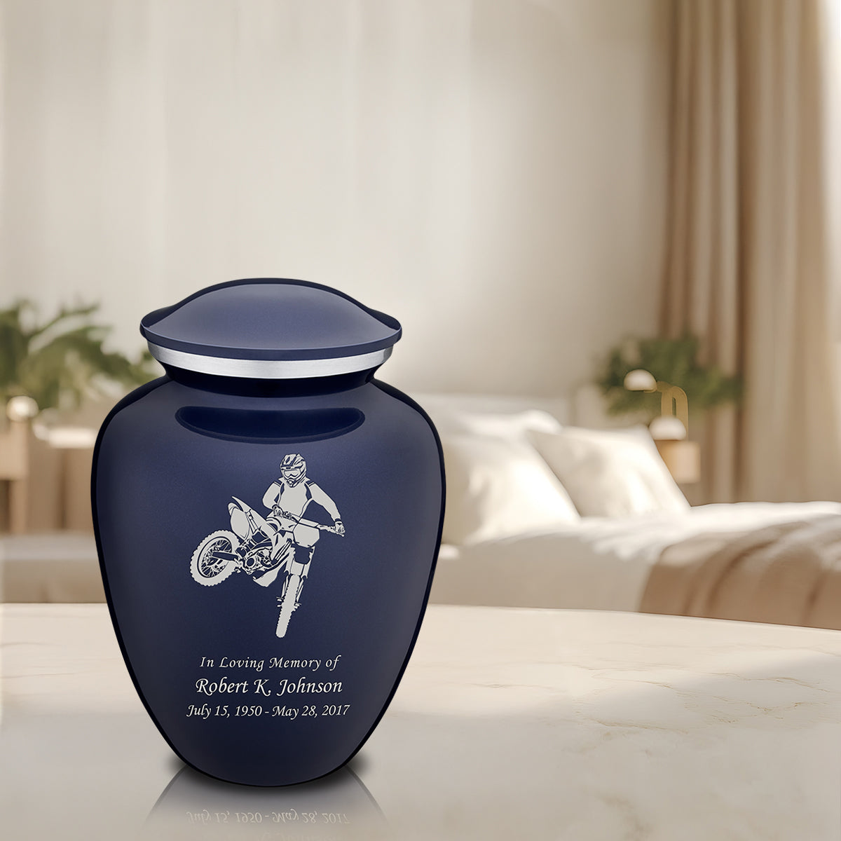 Adult Embrace Cobalt Blue Dirt Bike Cremation Urn