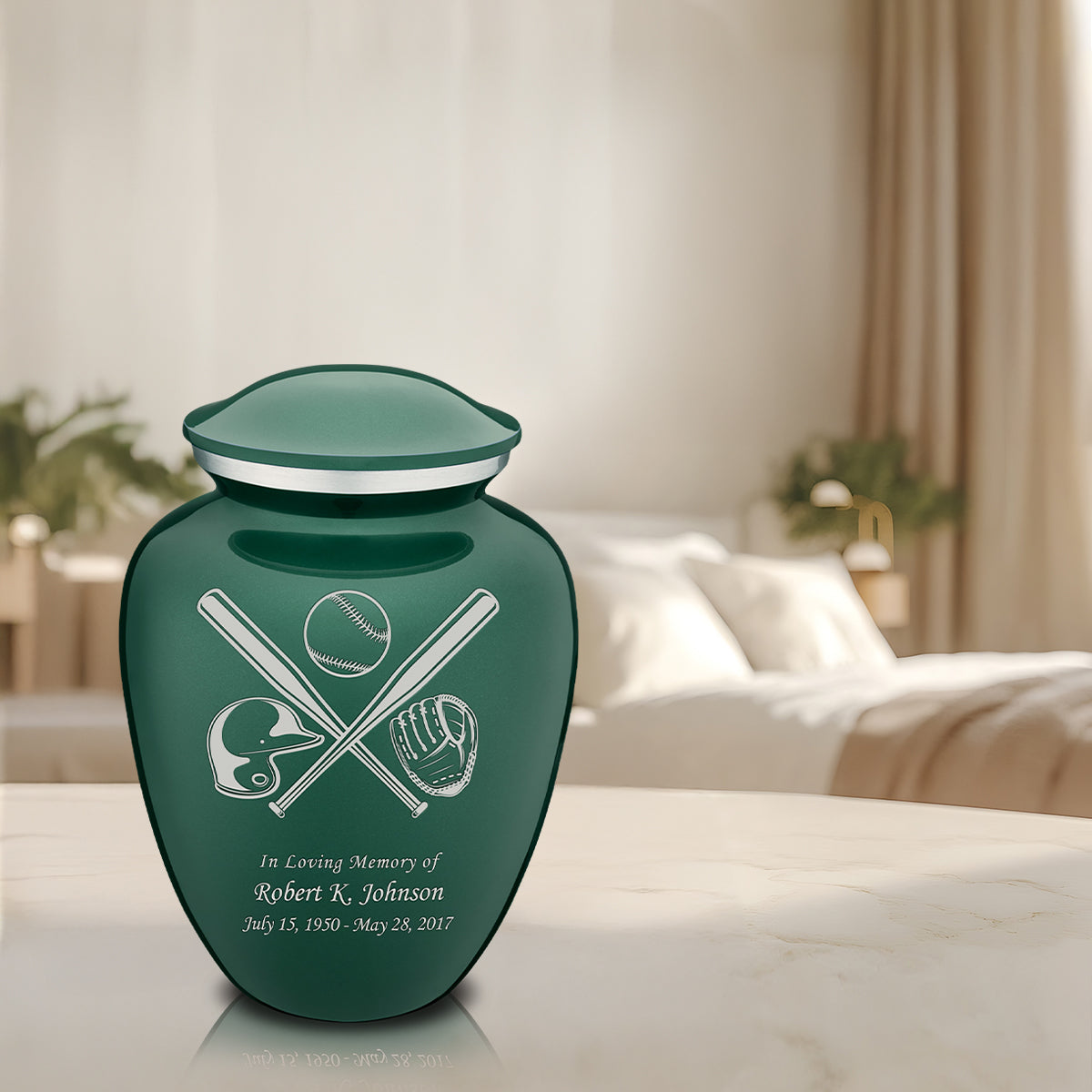 Adult Embrace Green Baseball Cremation Urn