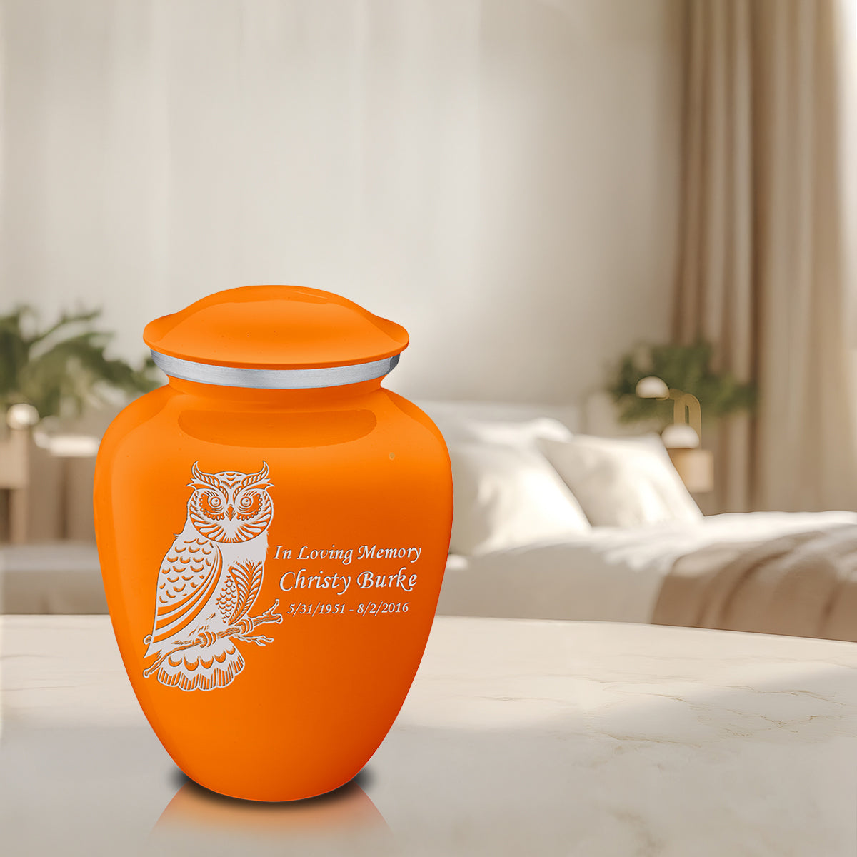 Adult Embrace Burnt Orange Owl Cremation Urn