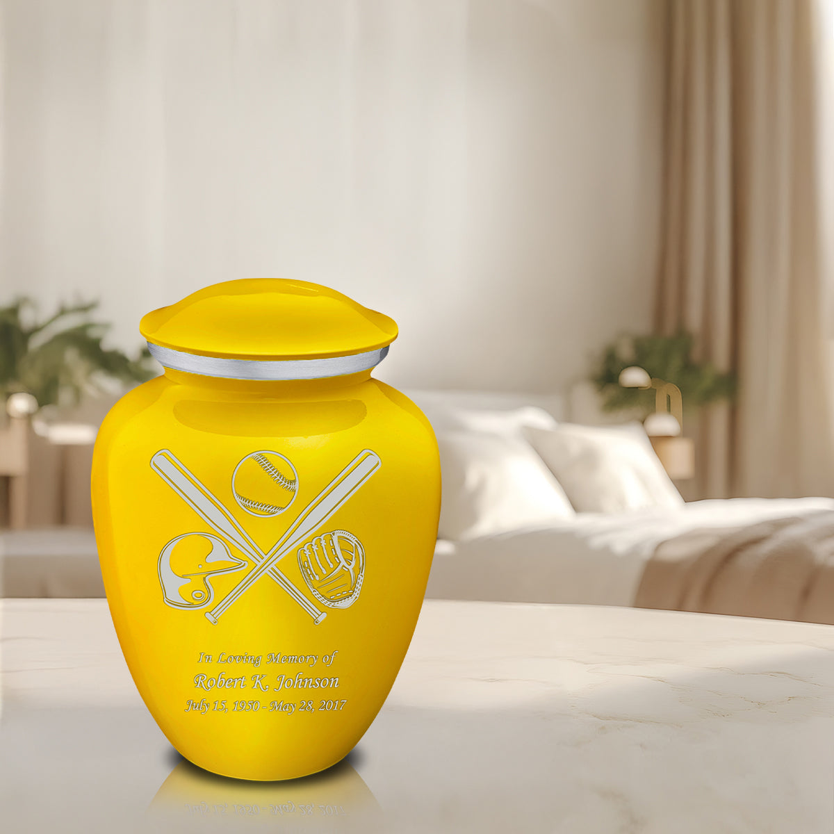 Adult Embrace Yellow Baseball Cremation Urn