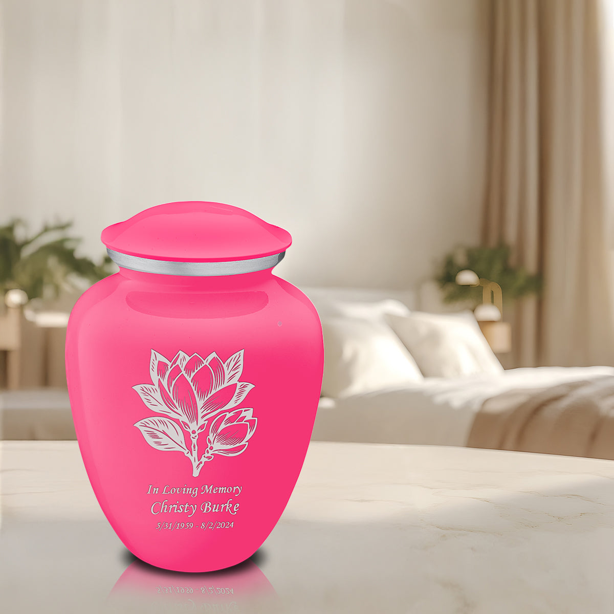 Adult Embrace Bright Pink Magnolia Flower Cremation Urn