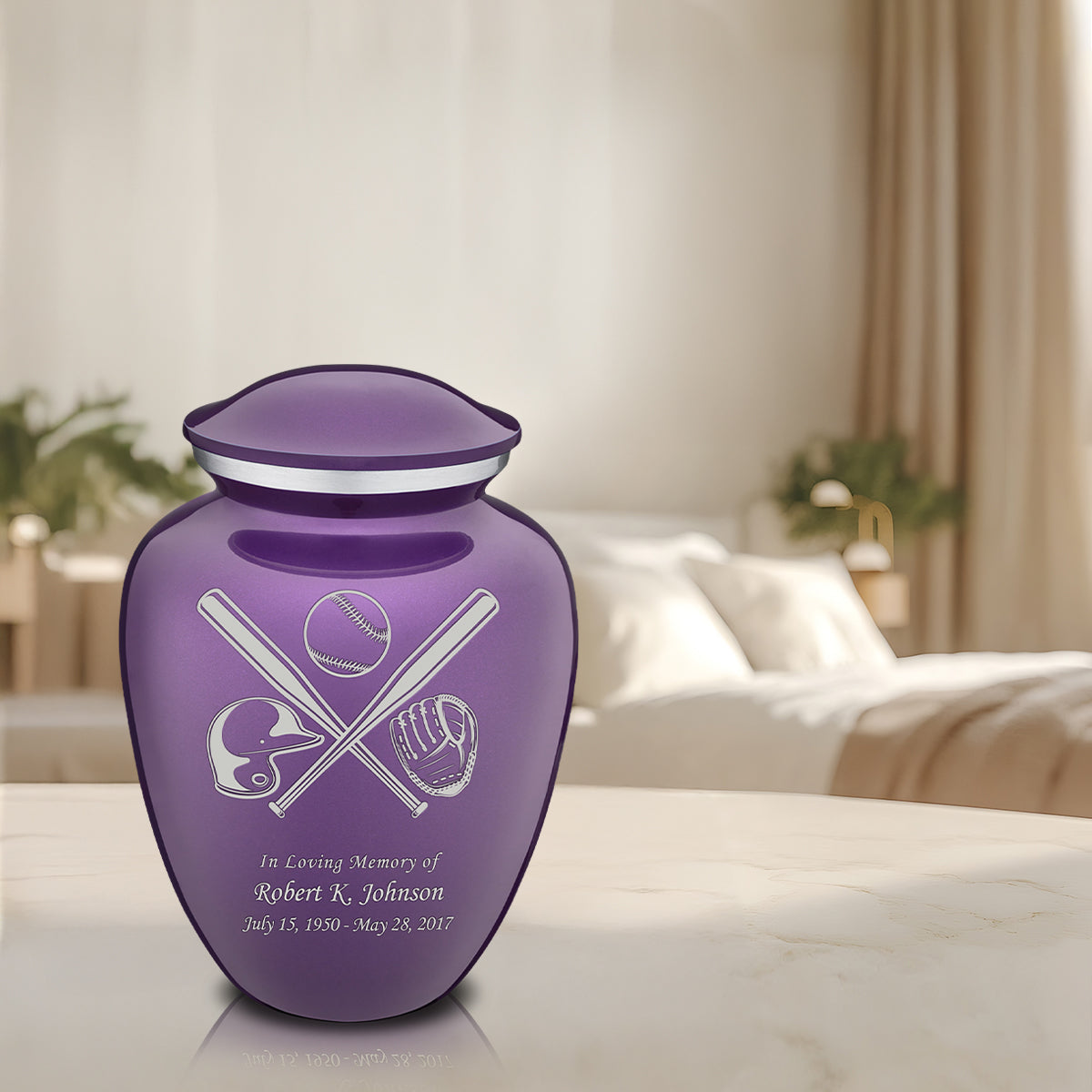 Adult Embrace Purple Baseball Cremation Urn