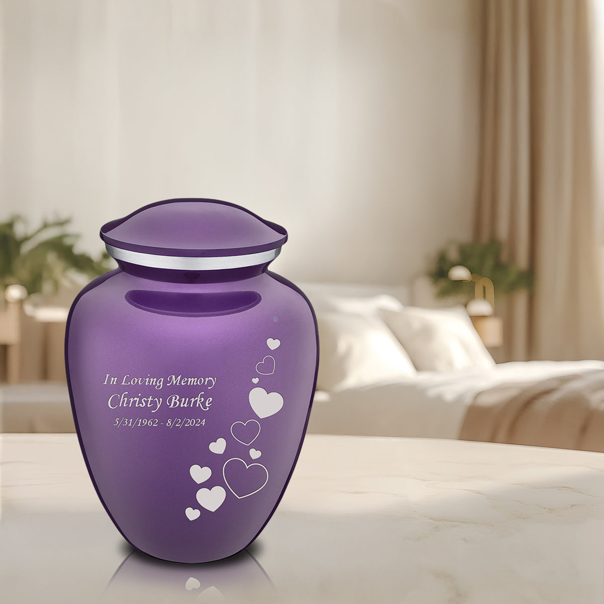Adult Embrace Purple Floating Heart Cremation Urn
