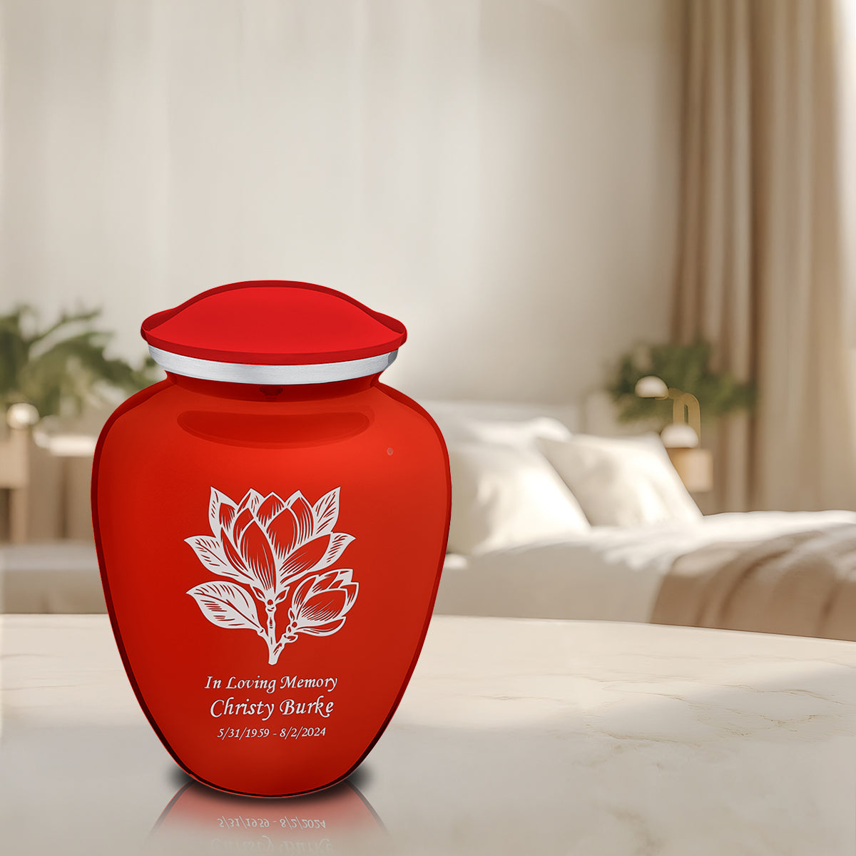 Adult Embrace Bright Red Magnolia Flower Cremation Urn