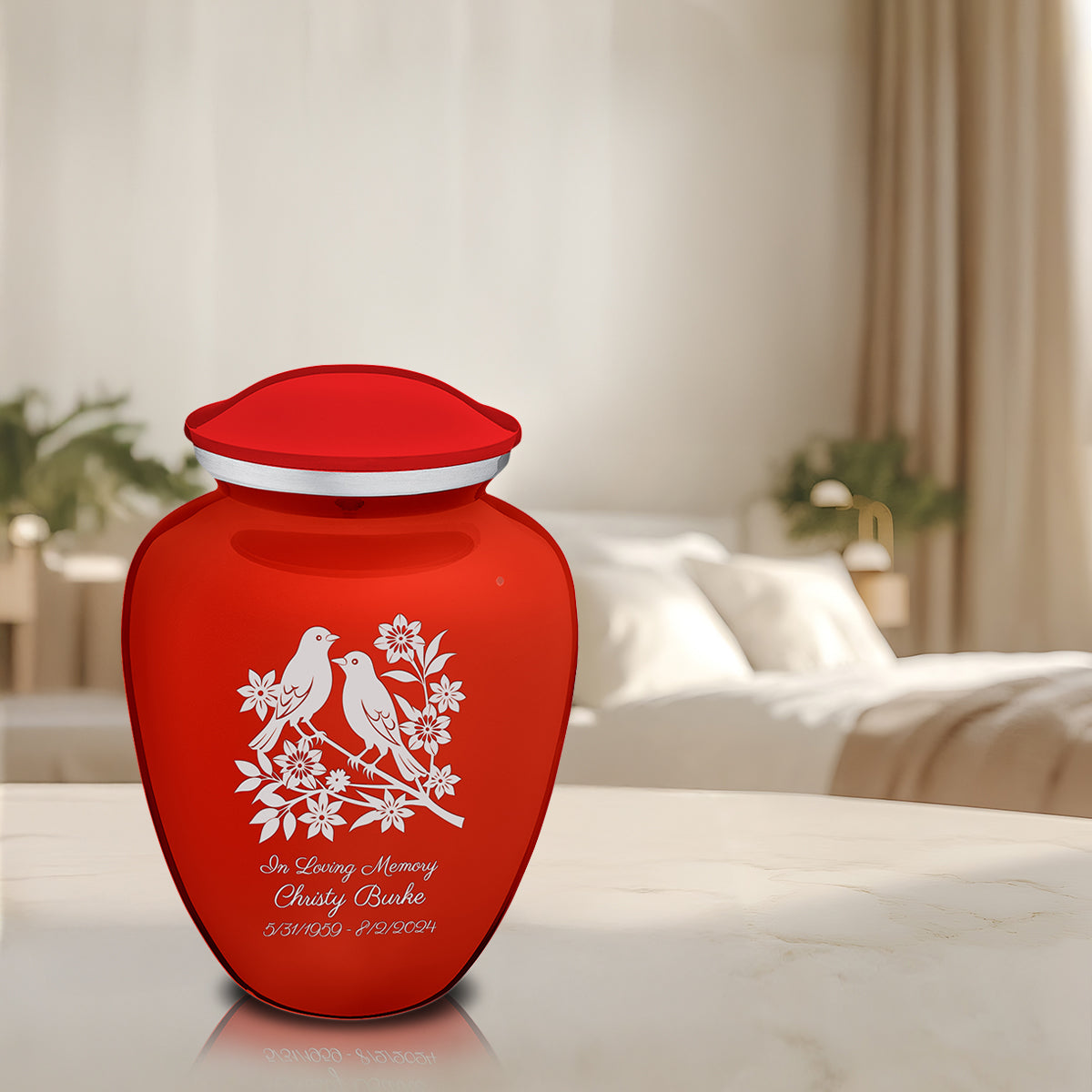Adult Embrace Bright Red Songbirds Cremation Urn