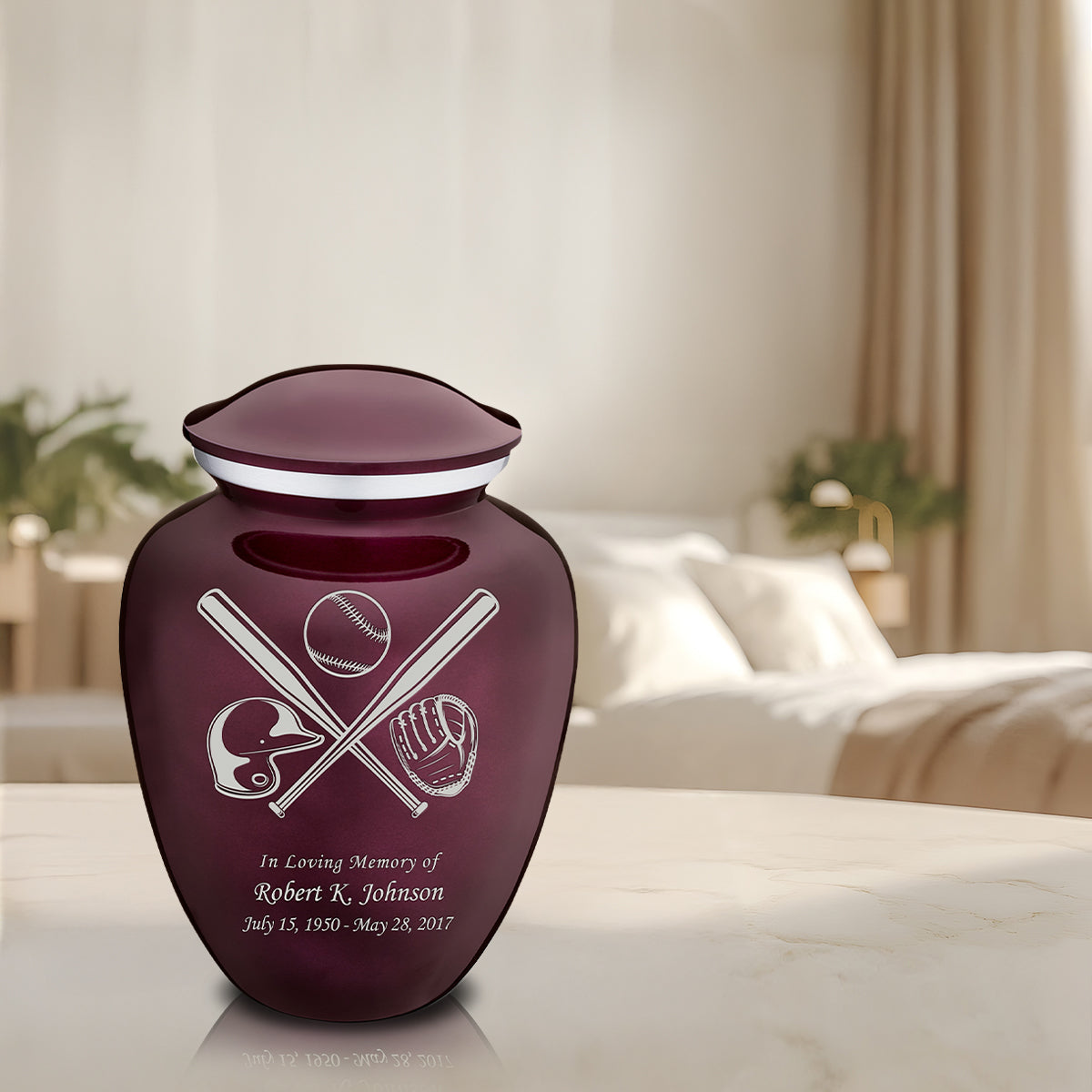 Adult Embrace Cherry Purple Baseball Cremation Urn