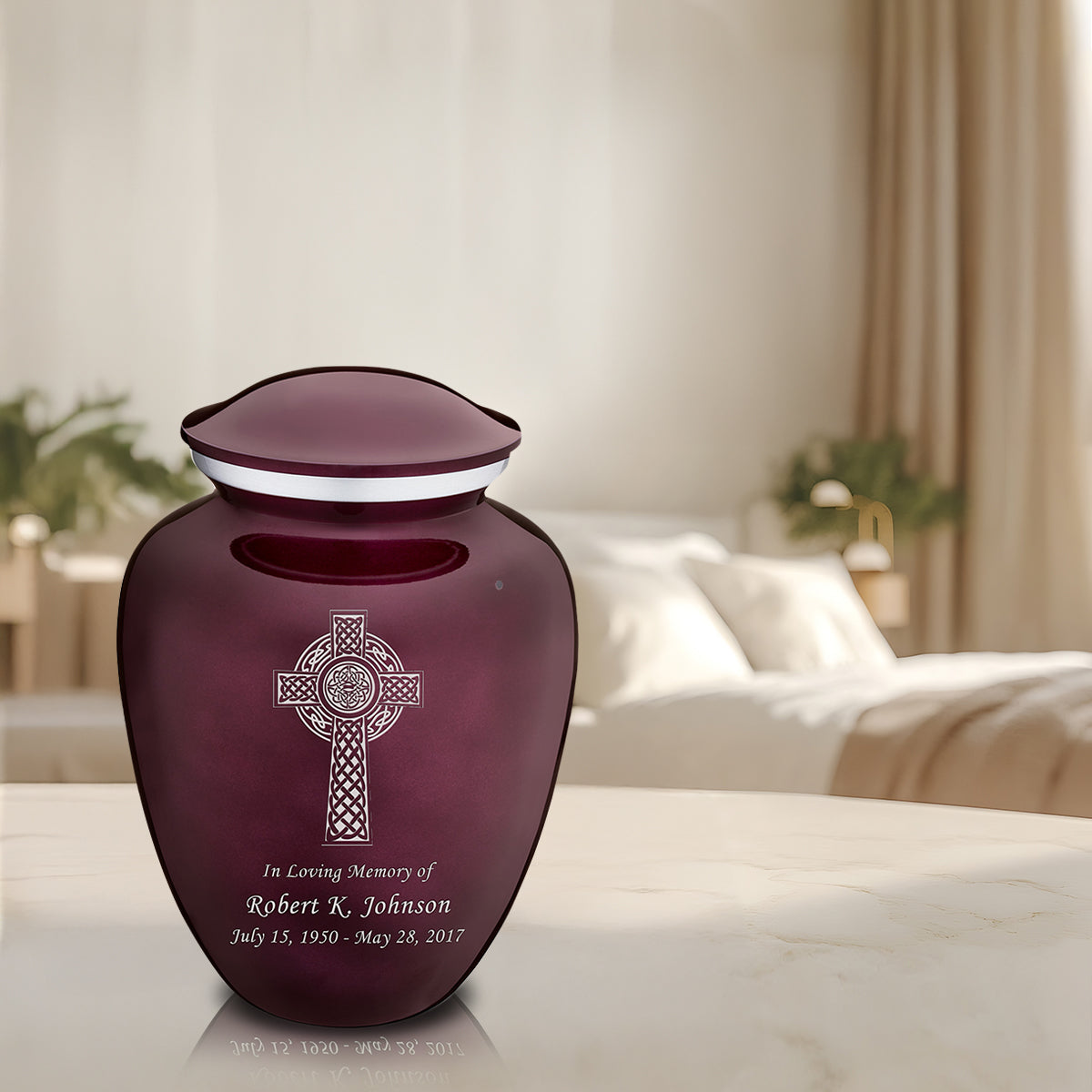 Adult Embrace Cherry Purple Celtic Cross Cremation Urn
