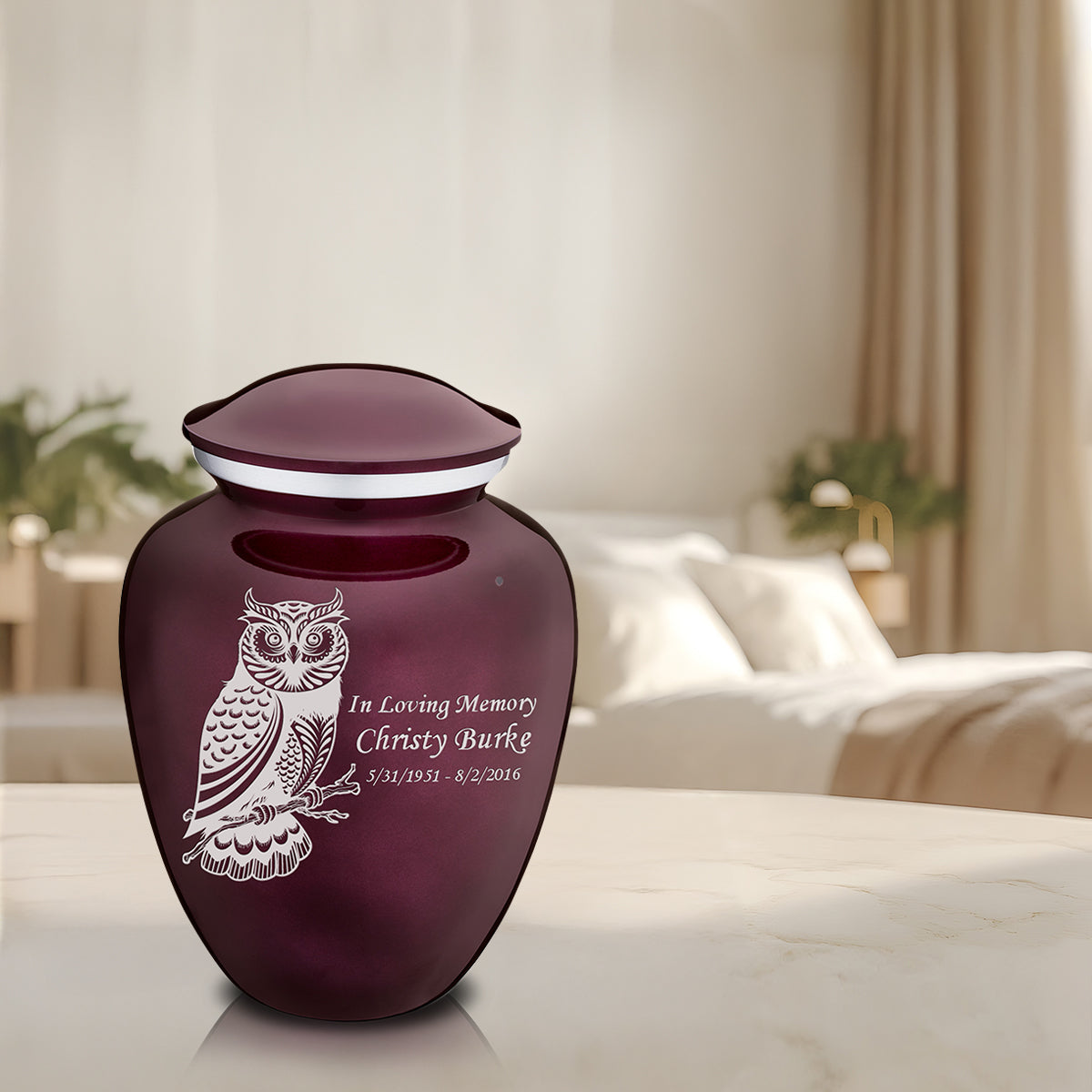 Adult Embrace Cherry Purple Owl Cremation Urn