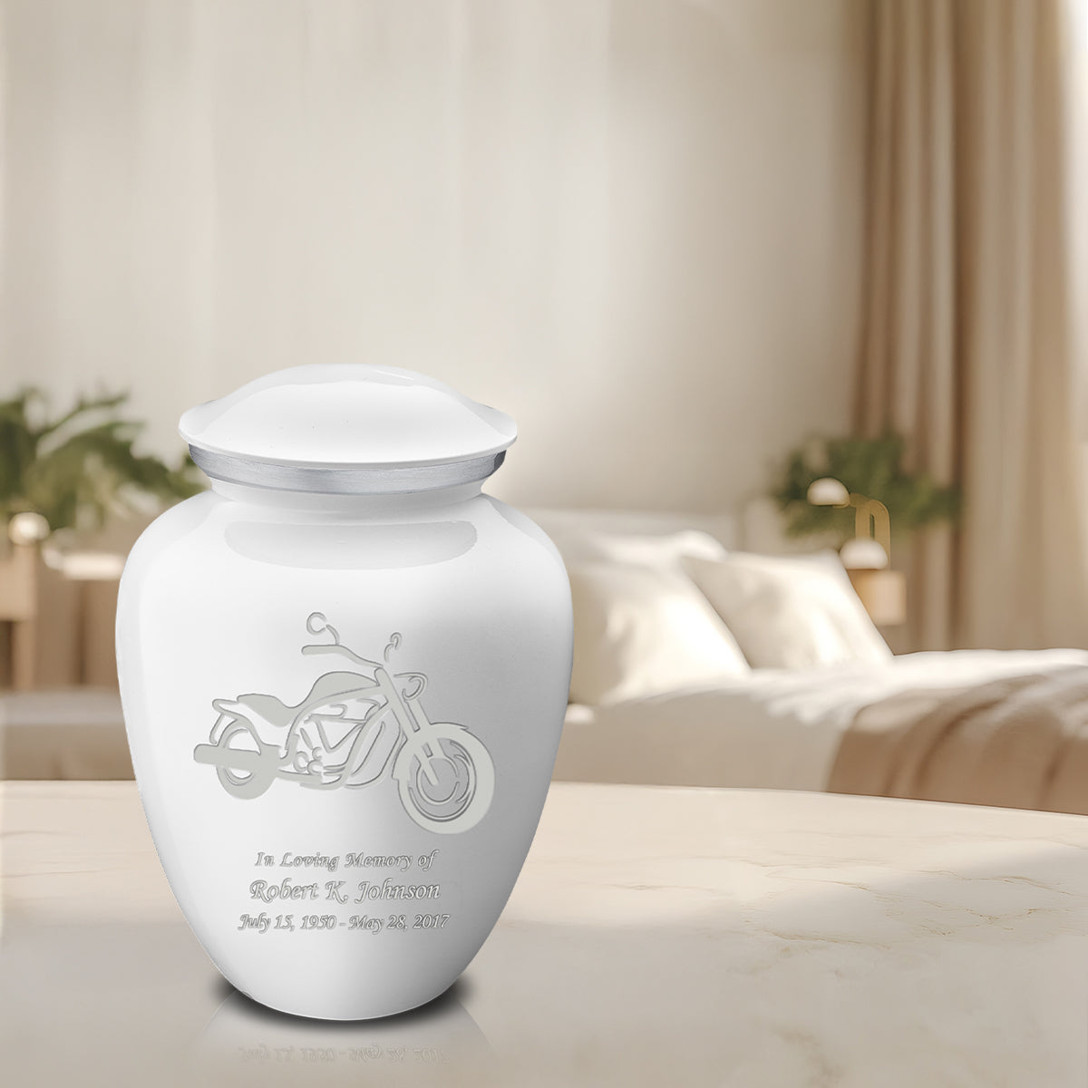 Adult Embrace White Motorcycle Cremation Urn
