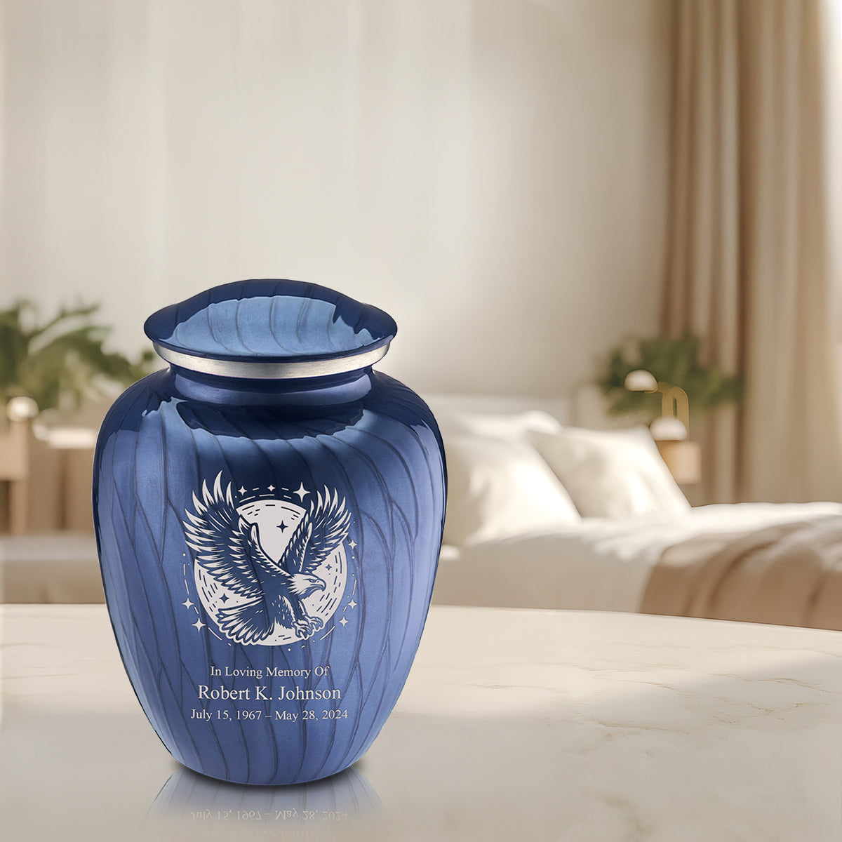 Adult Embrace Pearl Cobalt Blue Flying Eagle Cremation Urn