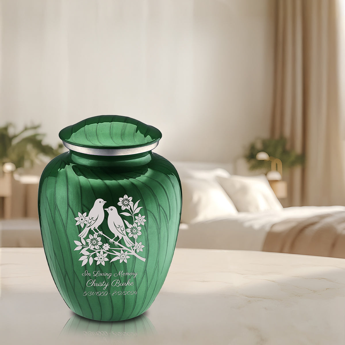 Adult Embrace Pearl Green Songbirds Cremation Urn