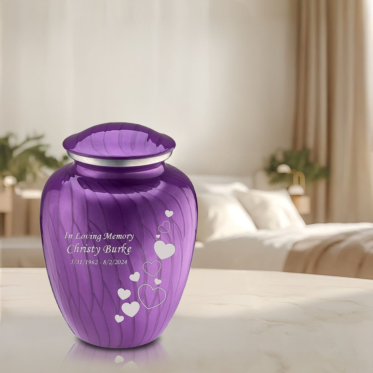 Adult Embrace Pearl Purple Floating Heart Cremation Urn