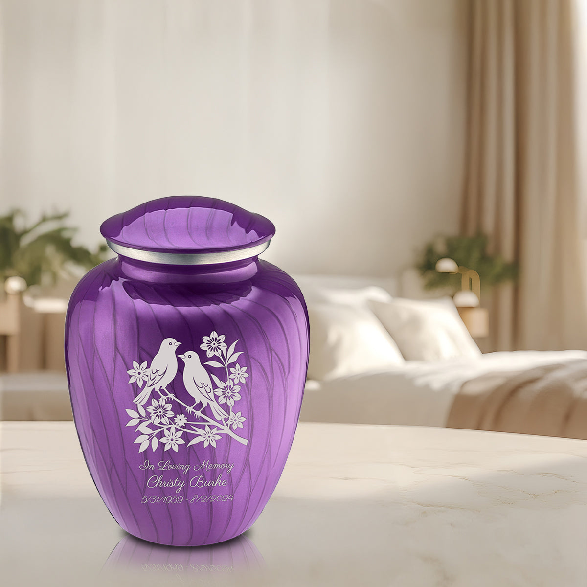 Adult Embrace Pearl Purple Songbirds Cremation Urn