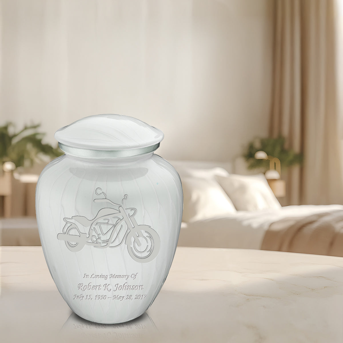 Adult Embrace Pearl White Motorcycle Cremation Urn