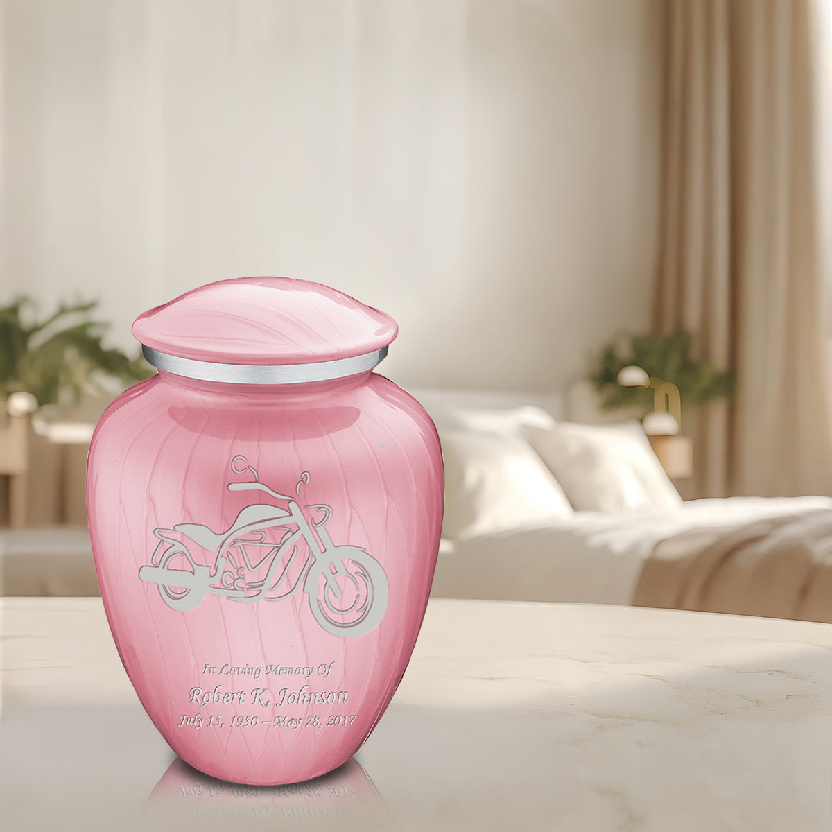 Adult Embrace Pearl Pink Motorcycle Cremation Urn