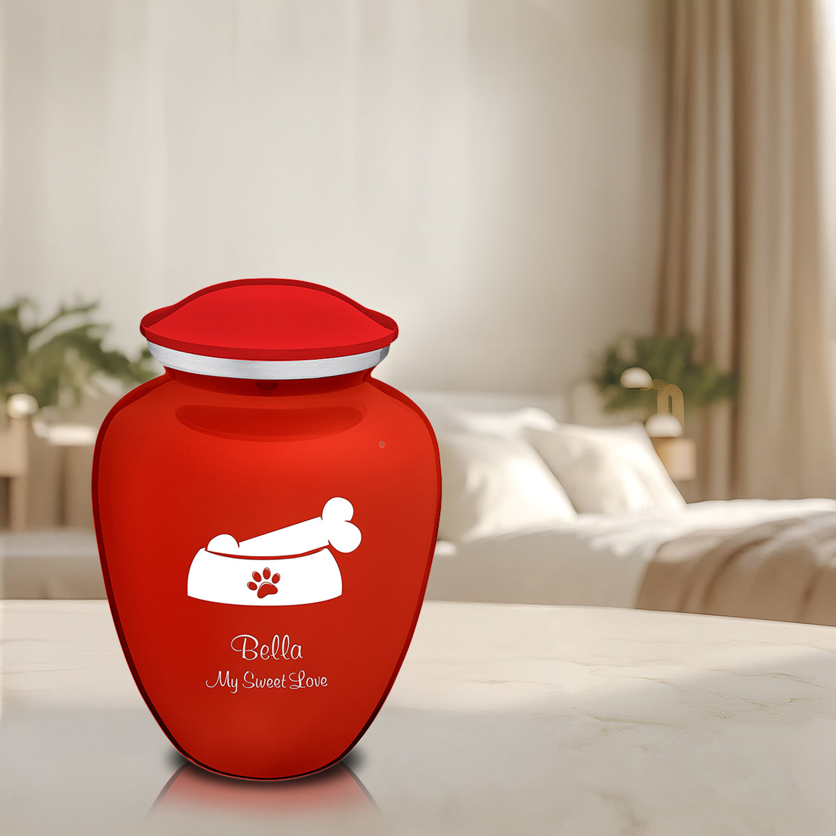 Large Embrace Bright Red Pet Dog Bone Cremation Urn
