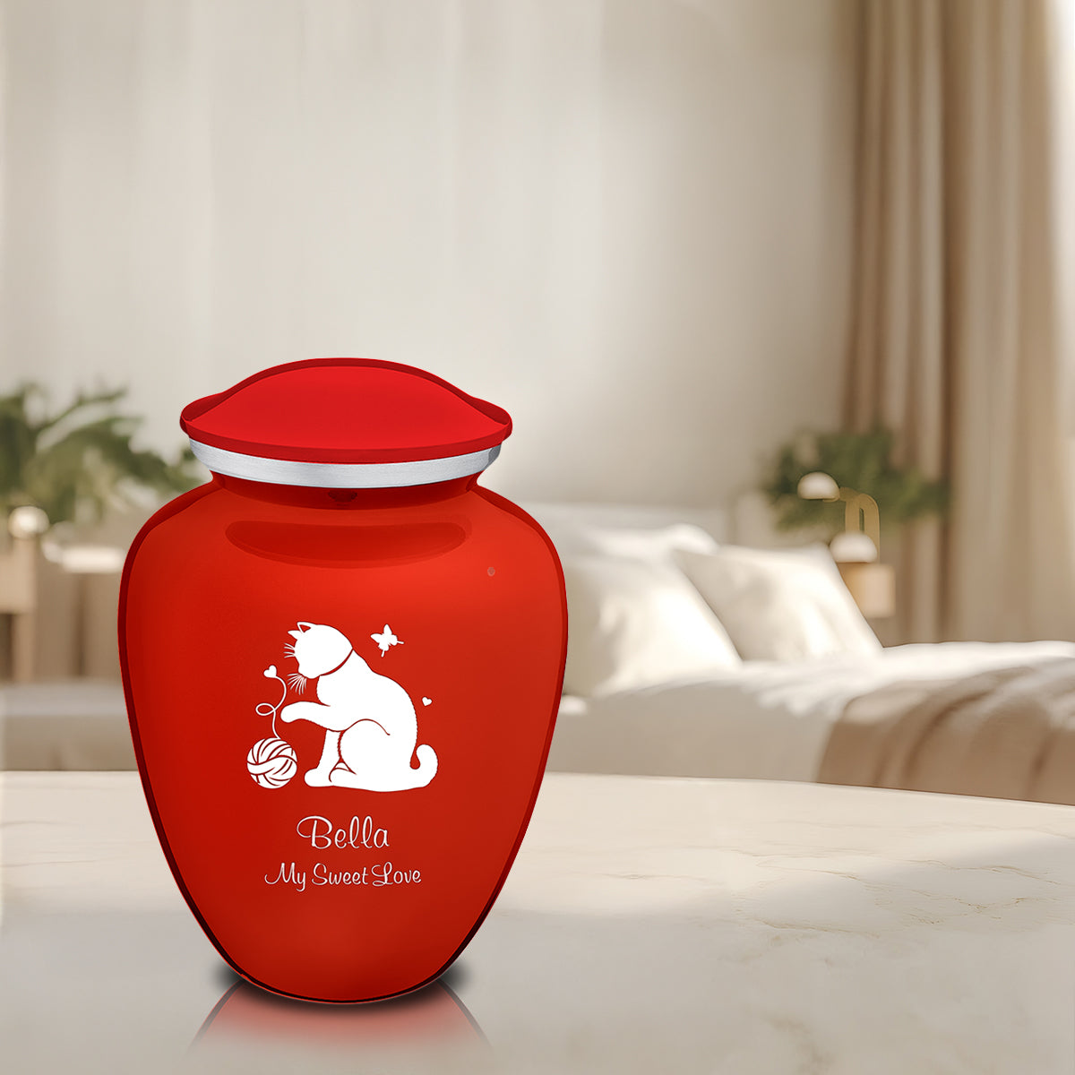 Large Embrace Bright Red Pet Fun Cat Cremation Urn