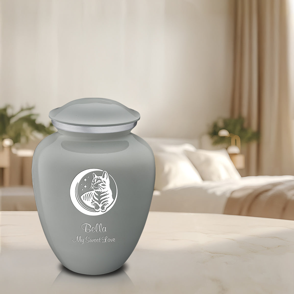 Large Embrace Slate Grey Pet Cute Cat Cremation Urn