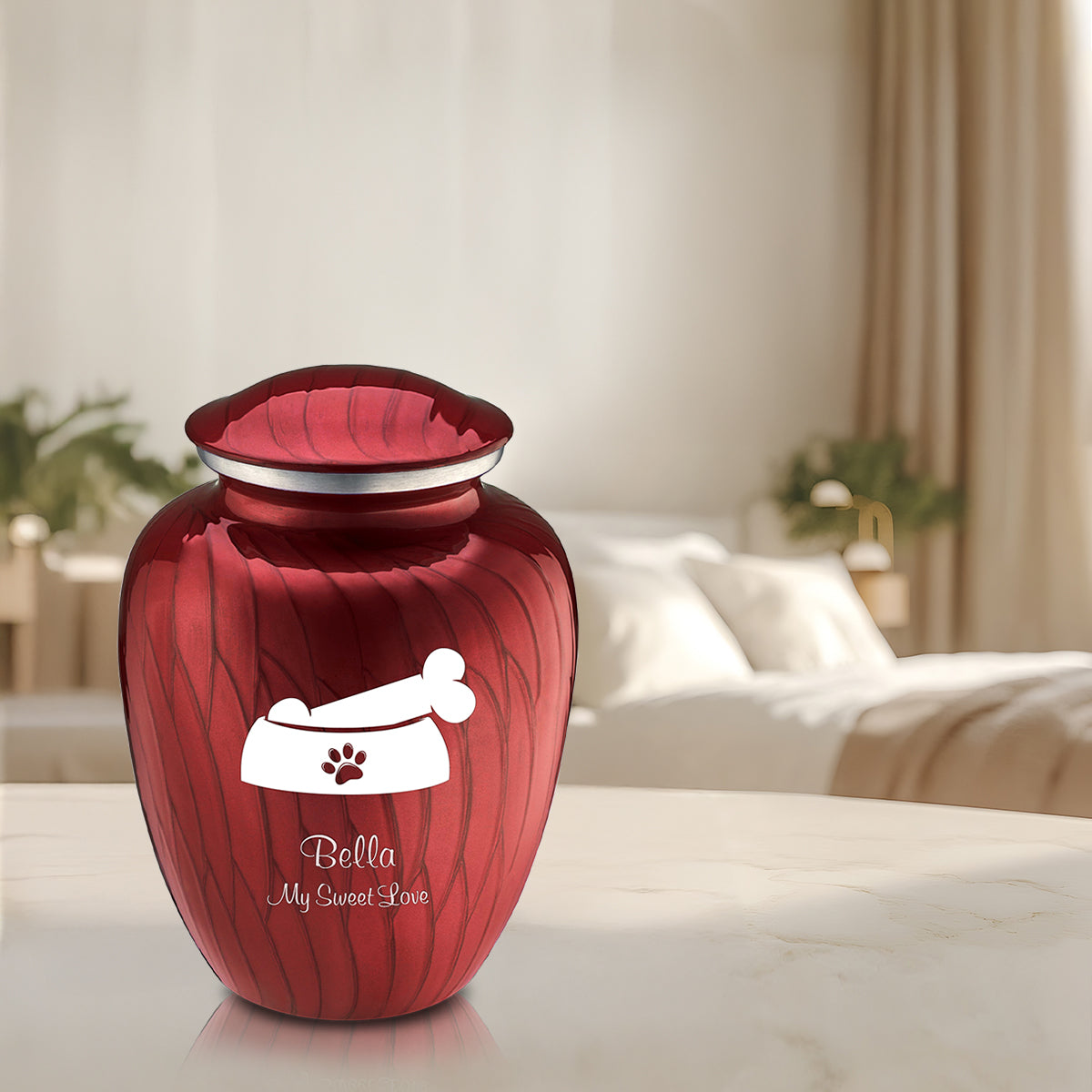 Large Embrace Pearl Candy Red Pet Dog Bone Cremation Urn