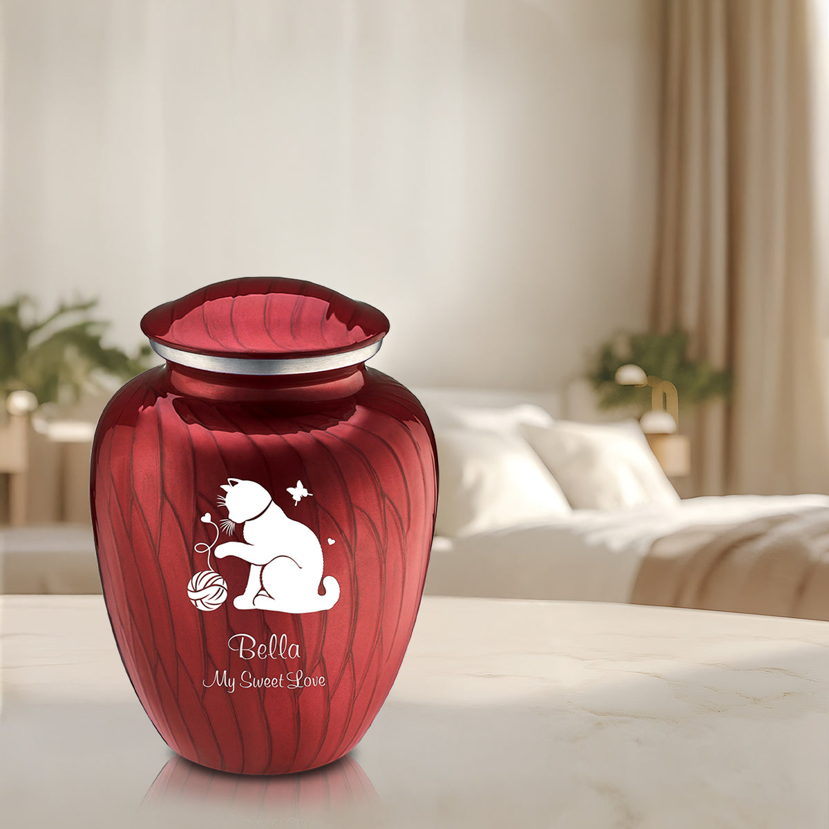 Large Embrace Pearl Candy Red Pet Fun Cat Cremation Urn